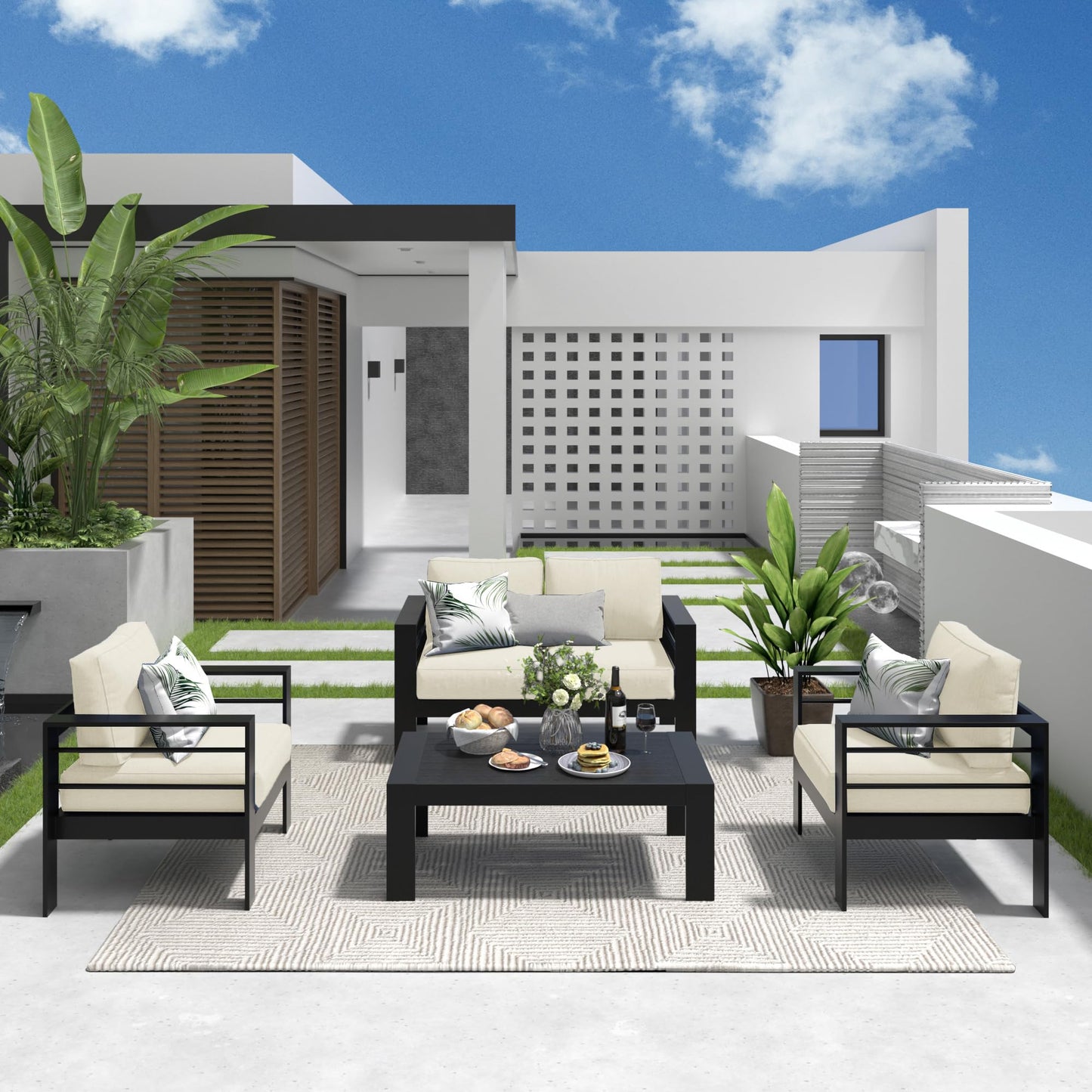 Heynemo Outdoor Loveseat Aluminum Patio Furniture Sofa, All-Weather Metal Outdoor Couch with Cushions,Beige