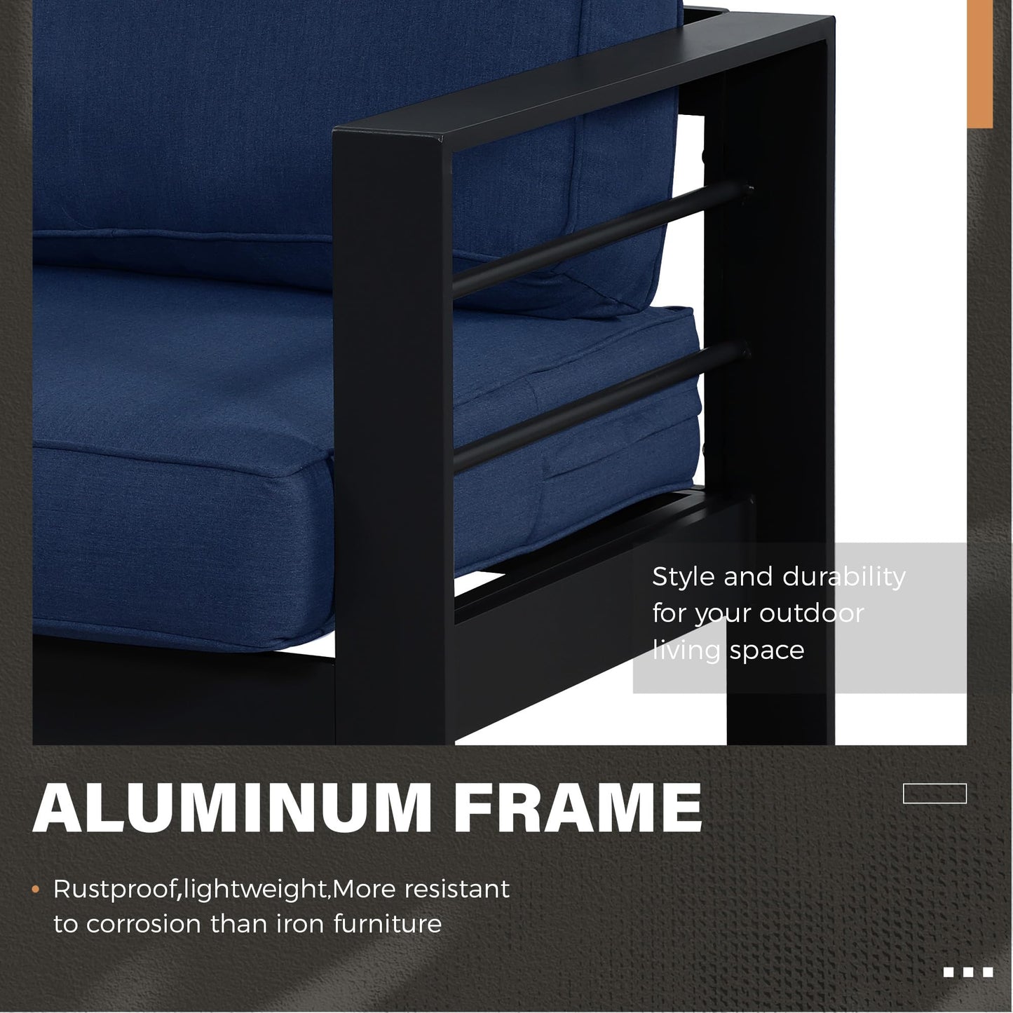 Heynemo Outdoor Loveseat Aluminum Patio Furniture Sofa, All-Weather Metal Outdoor Couch with Cushions,Deep Blue