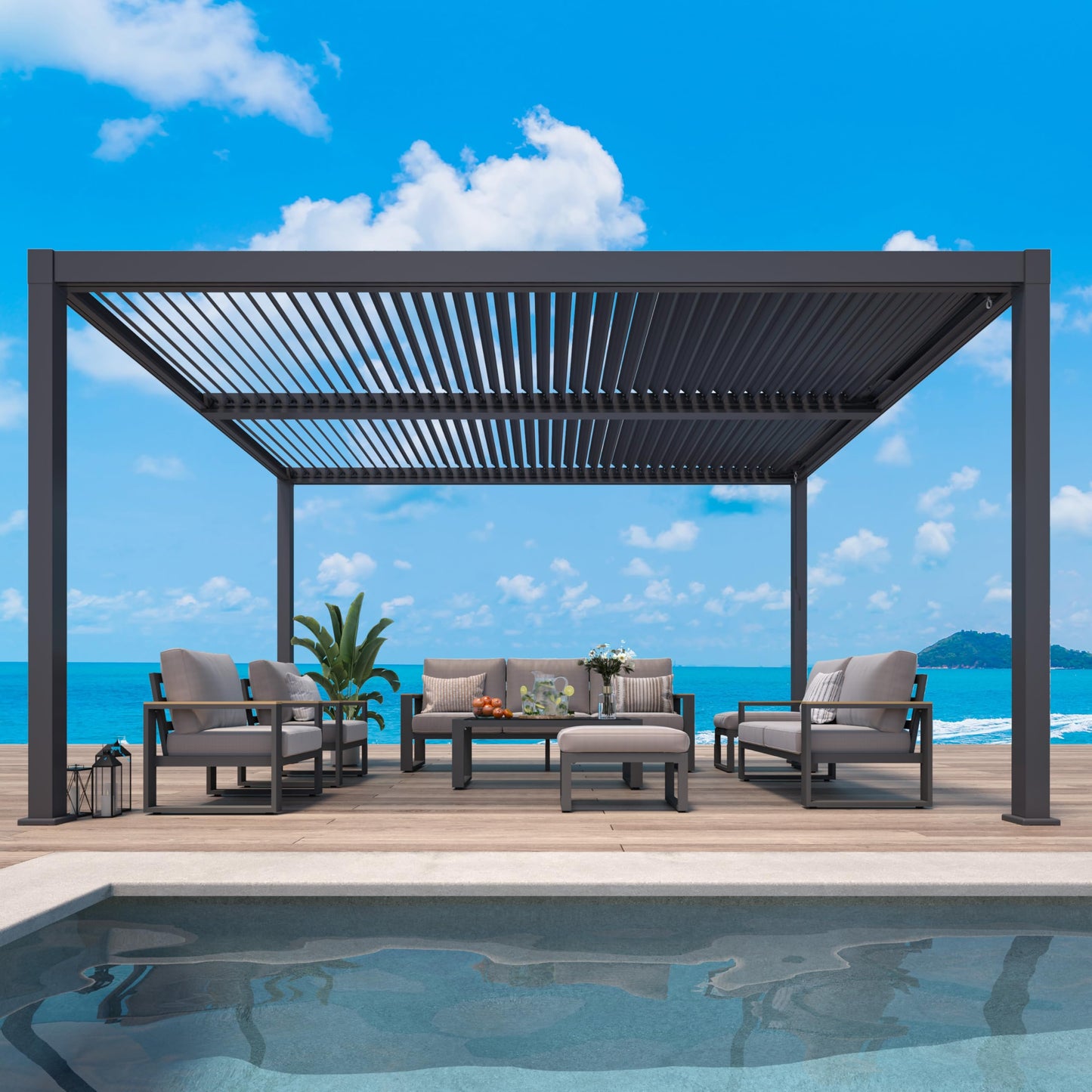 Heynemo 12'x16' Adjustable Louvered Pergola, Metal Hardtop Pergola with Adjustable Roof, Heavy-Duty Aluminum Outdoor Pergola for Patio, Deck, Garden, Yard, Black