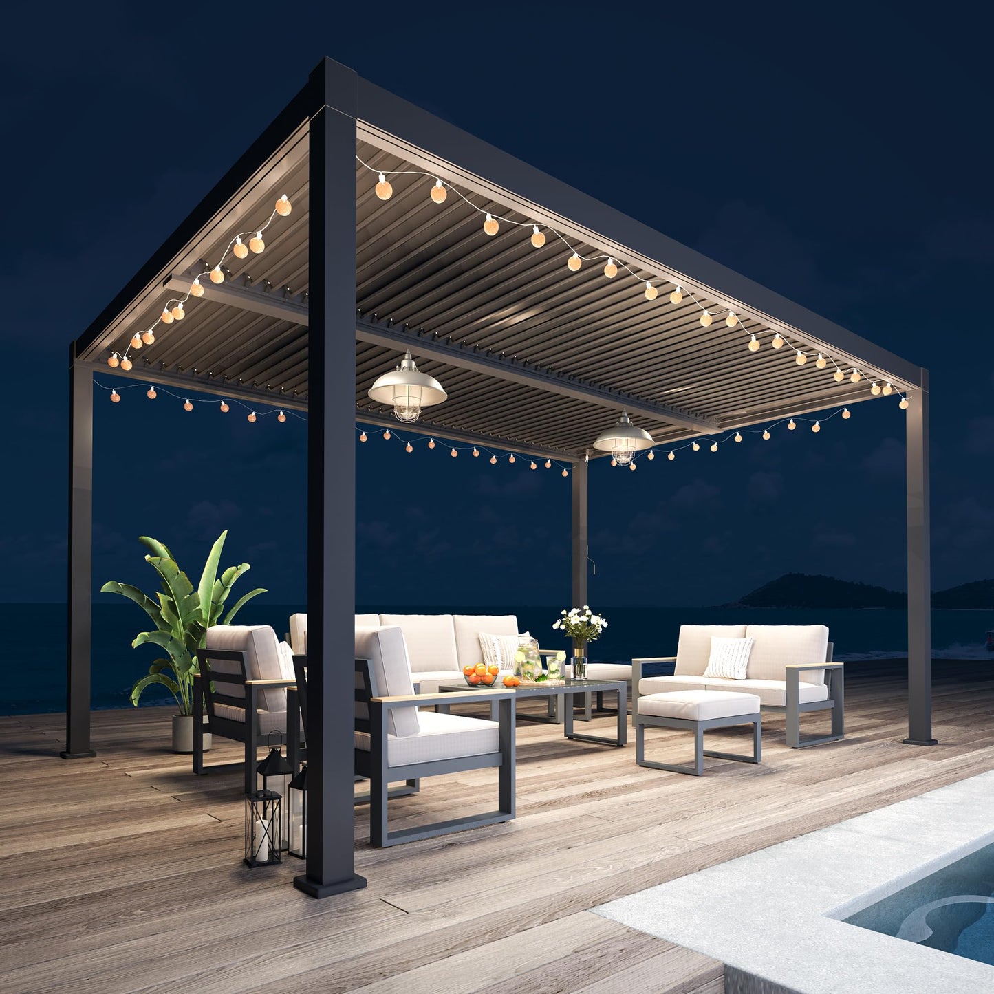 Heynemo 12'x16' Adjustable Louvered Pergola, Metal Hardtop Pergola with Adjustable Roof, Heavy-Duty Aluminum Outdoor Pergola for Patio, Deck, Garden, Yard, Black