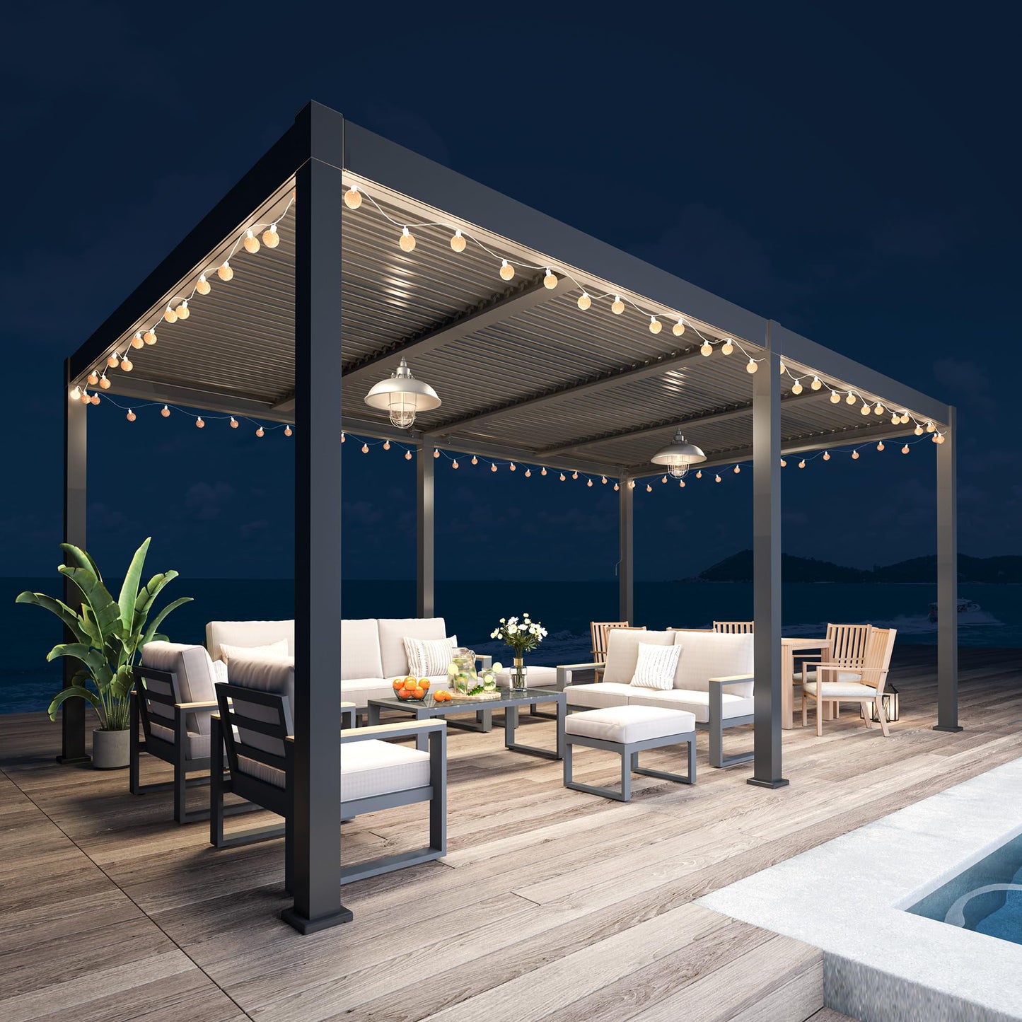 Heynemo 12'x20' Adjustable Louvered Pergola, Heavy-Duty Aluminum Outdoor Pergola, Adjustable Metal Hardtop Roof Pergola for Patio, Deck, Garden, Yard, Black