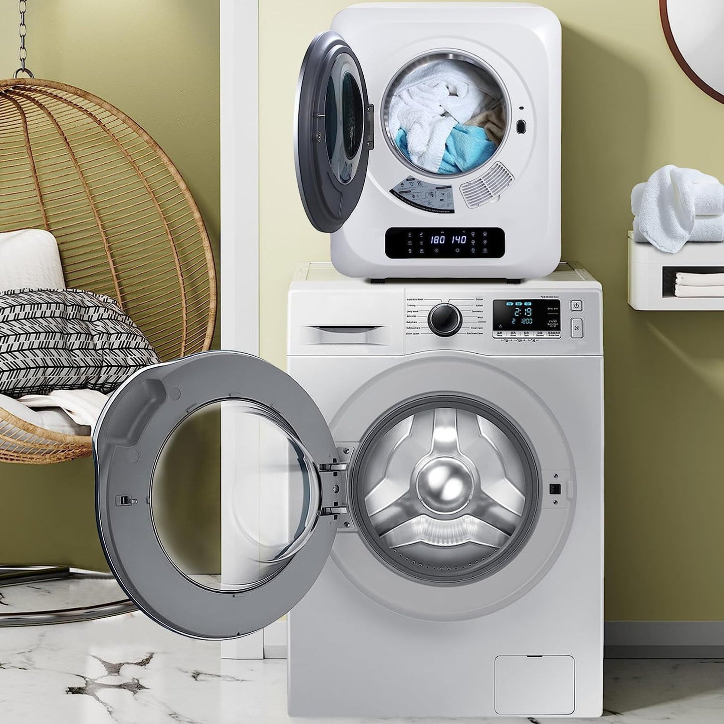Portable Clothes Dryer 8.8 Lbs Compact Electric Dryer with Smart Moisture Sensor 850W Dryer with LCD Control Panel Tumble for RV Apartment Dorm Home, White