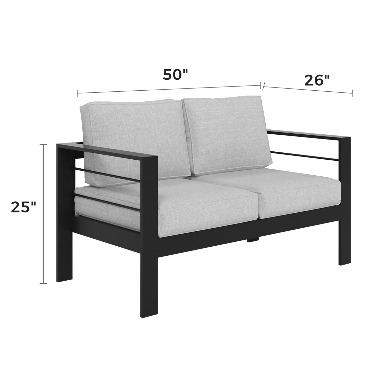 CozyHom 2-Seater Indoor Outdoor Patio Aluminum Armchair Furniture Sofa Sets With Cushions, Cozy Patio Conversation Sofa Chairs For Garden Living Room, Gray