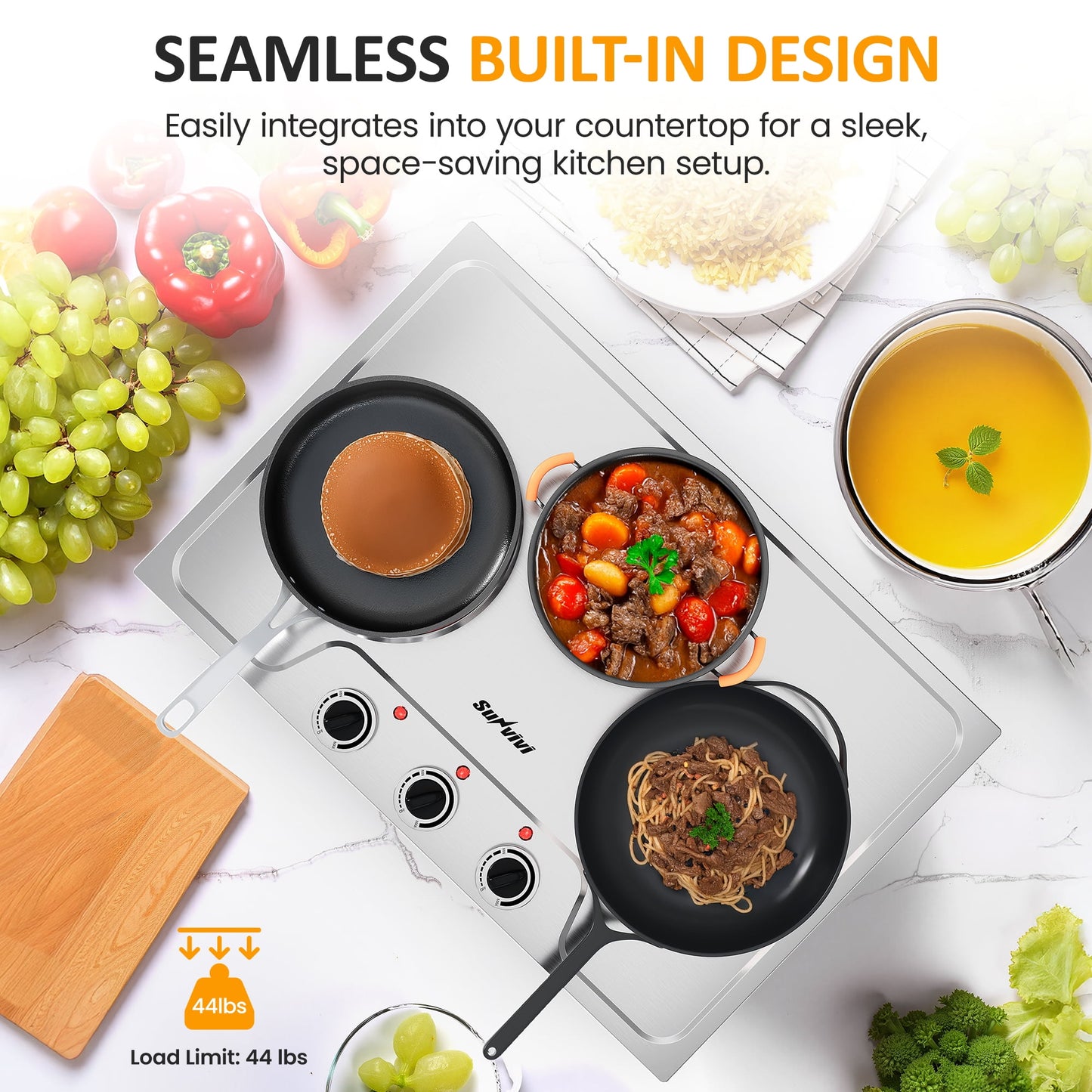 Sunvivi 1800W Three-burner portable electric ceramic stove - knob control, indicator light, compatible with all cookware, suitable for a variety of cooking scenarios, silver