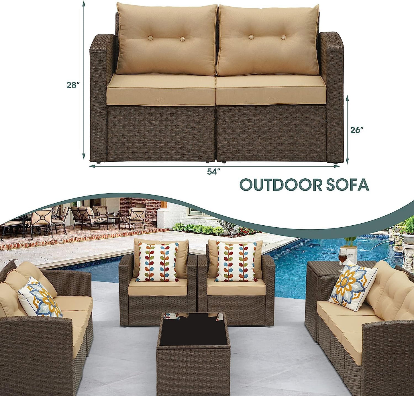 Royalcraft Outdoor Patio Furniture,10 Pieces All-Weather Patio Conversation Set Wicker Sectional Sofa with Non-slip Cushions,Aluminum Frame,Grey