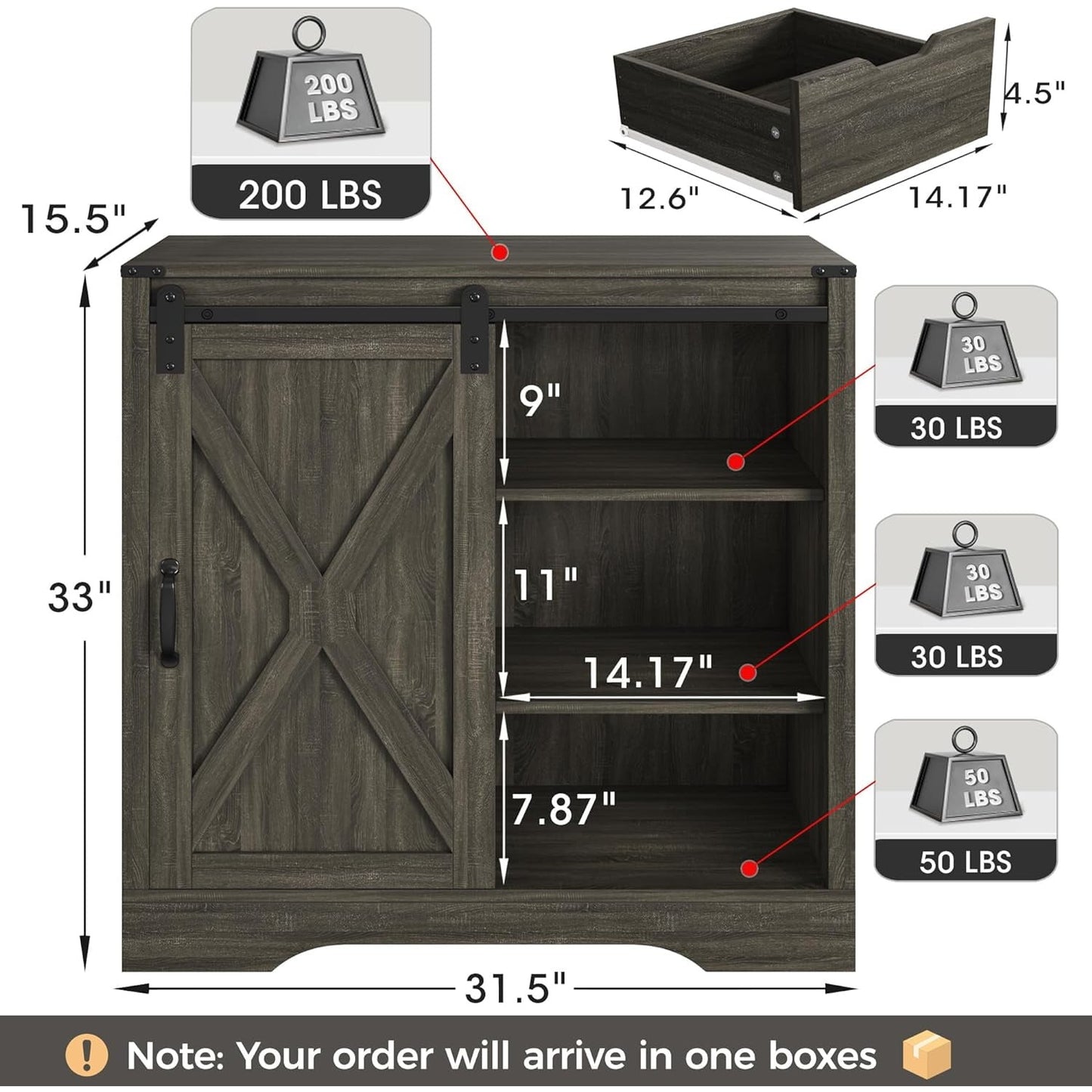 Heneymo Superjoe Buffet Storage Cabinet, 33" Farmhouse Coffee Bar Cabinet w/Sliding Door, Wooden Sideboard Rustic Cabinet Table for Dining Room Living Room Entryway, Light Gray