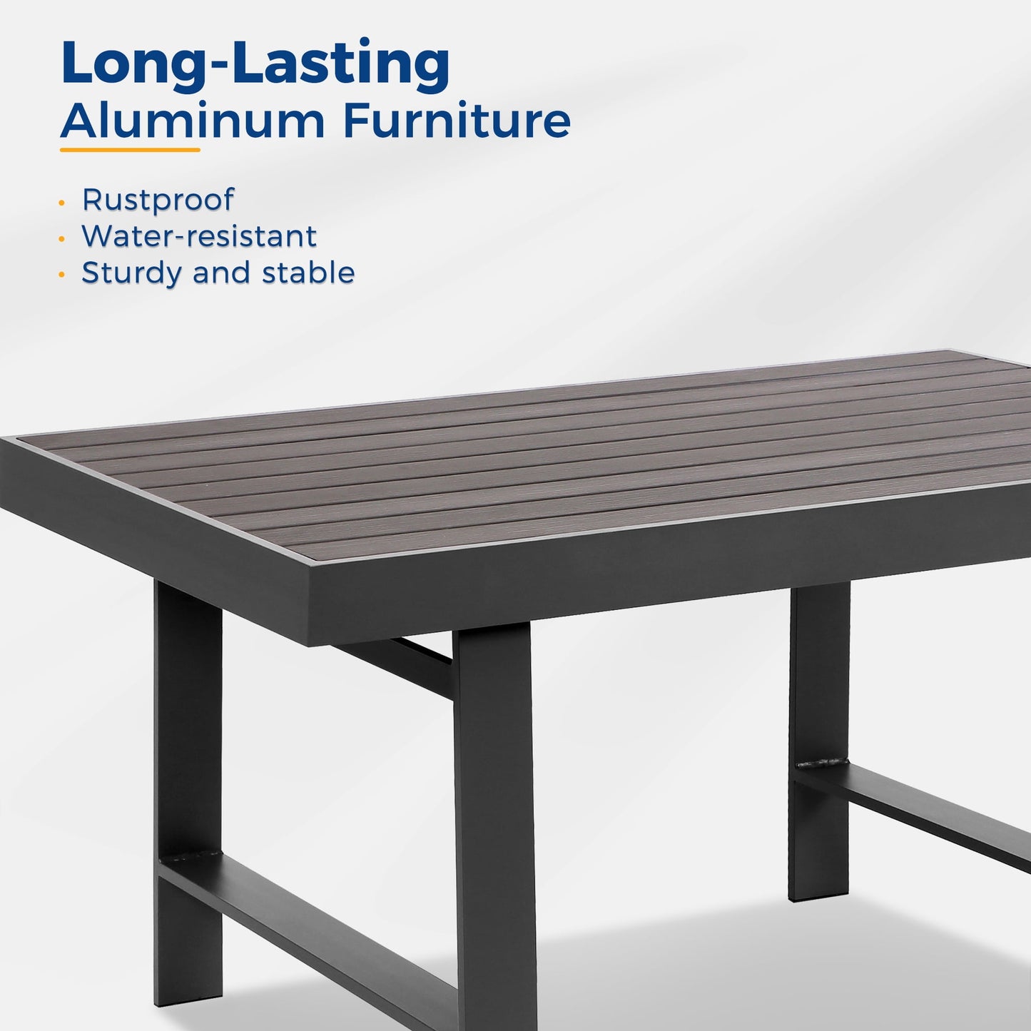 CozyHom Outdoor Dining Table Patio Steel Slat Rectangle Table,Long Outdoor Dining Table, High Table For Party, High Garden Table, Gray.