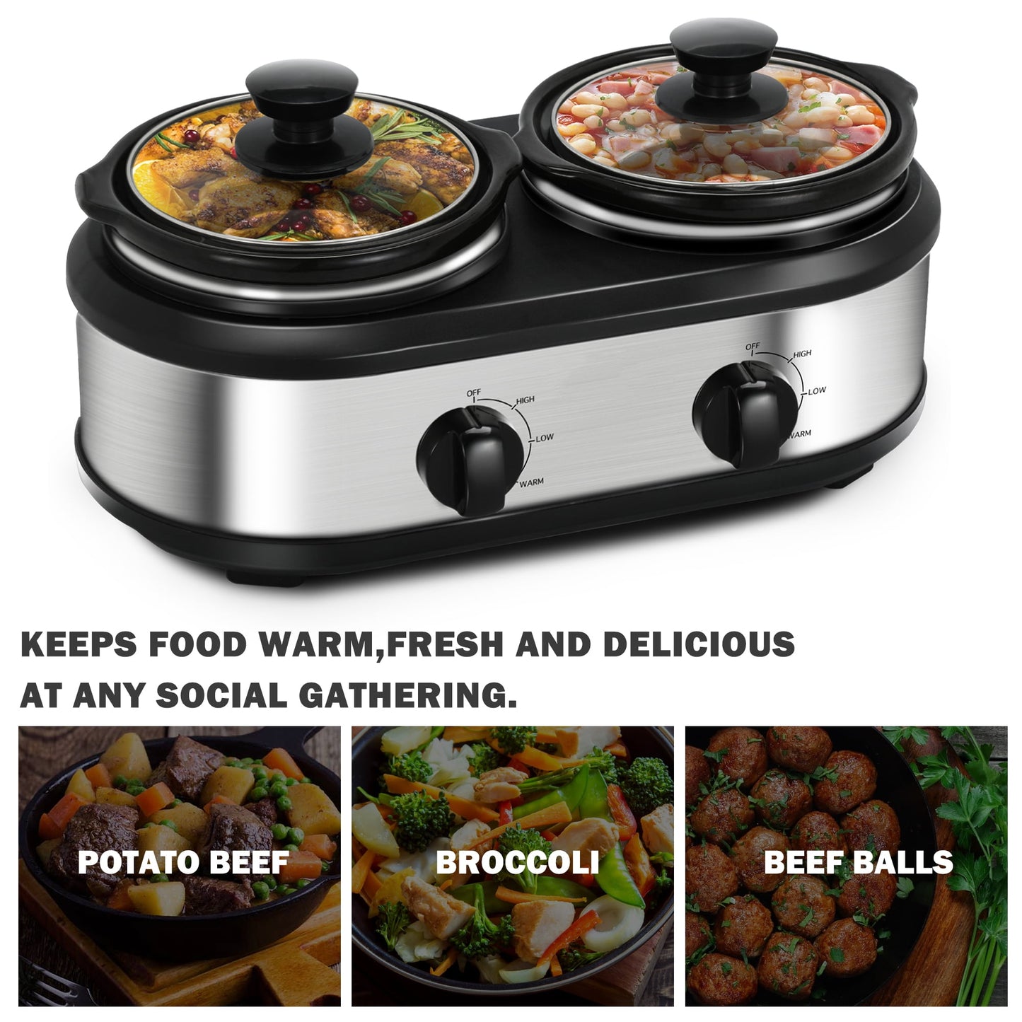 Cozy Home Superjoe 2.5 qt Dual Pot Stainless Steel Crock Electric Slow Cooker