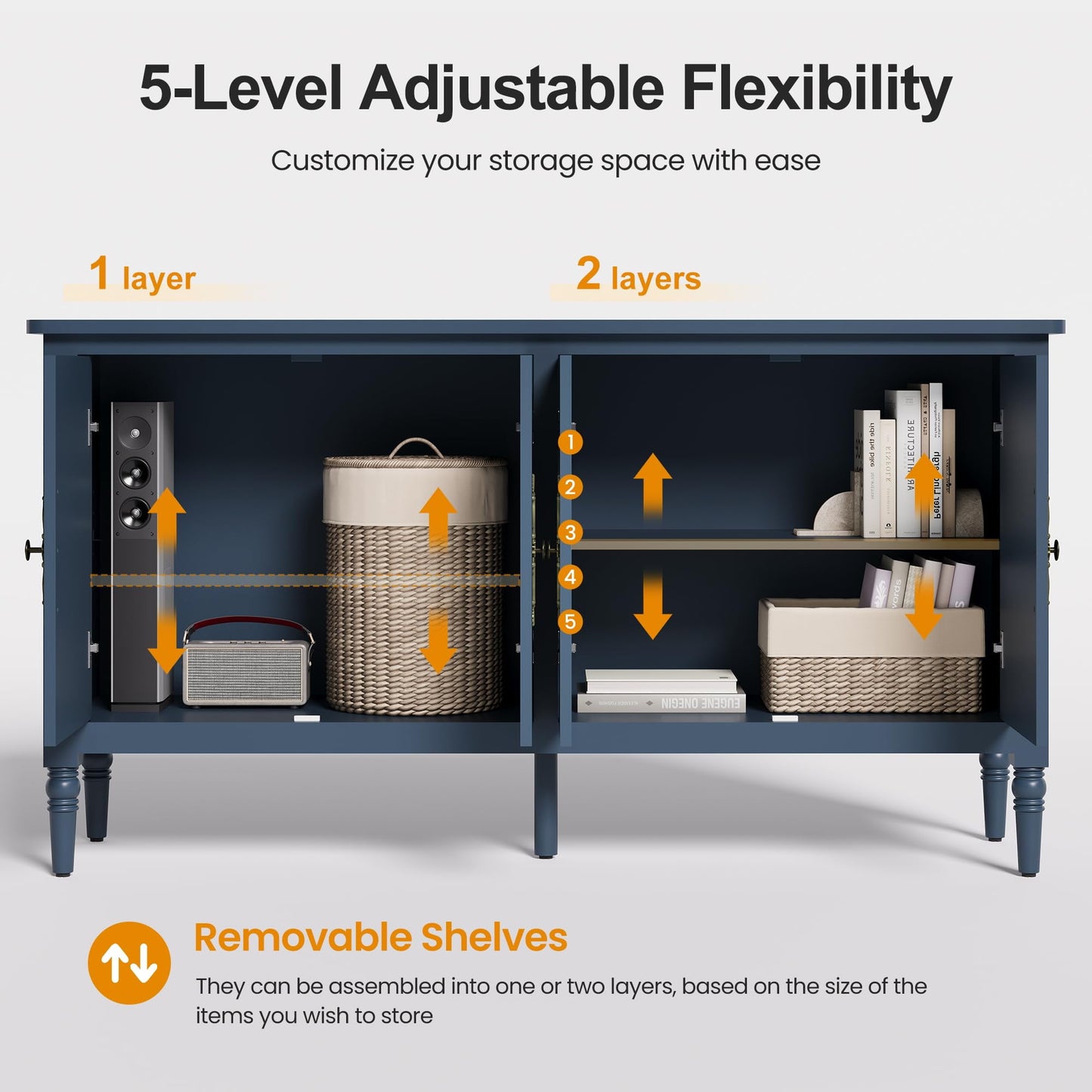 CozyHome Sideboard Buffet Cabinet with Storage, 58'' Mid Century Modern Storage Cabinet with 4 Doors and Adjustable Shelves, Accent Cabinet for Entryway, Dining Room, Living Room, Bedroom sideboard buffet cabinet with storage