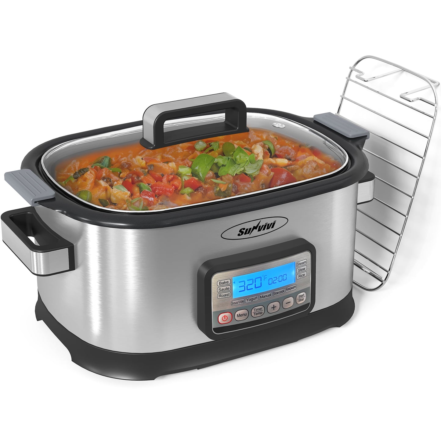 Sunvivi 6.5 Quart Slow Cooker,11 in 1 programmable Multi-Cooker Food Warmer with Digital Timer, Temp Control
