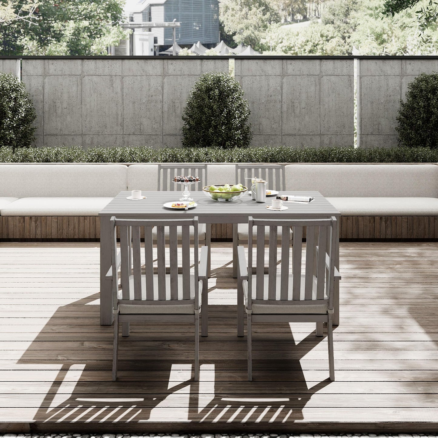 May in Color Aluminum 5 Pieces Patio Dining Sets, Outdoor Dining Table with 4 Chairs, Outdoor Patio Dining Furniture Set with Removable Cushion for Lawn, Garden, Backyard, Gray