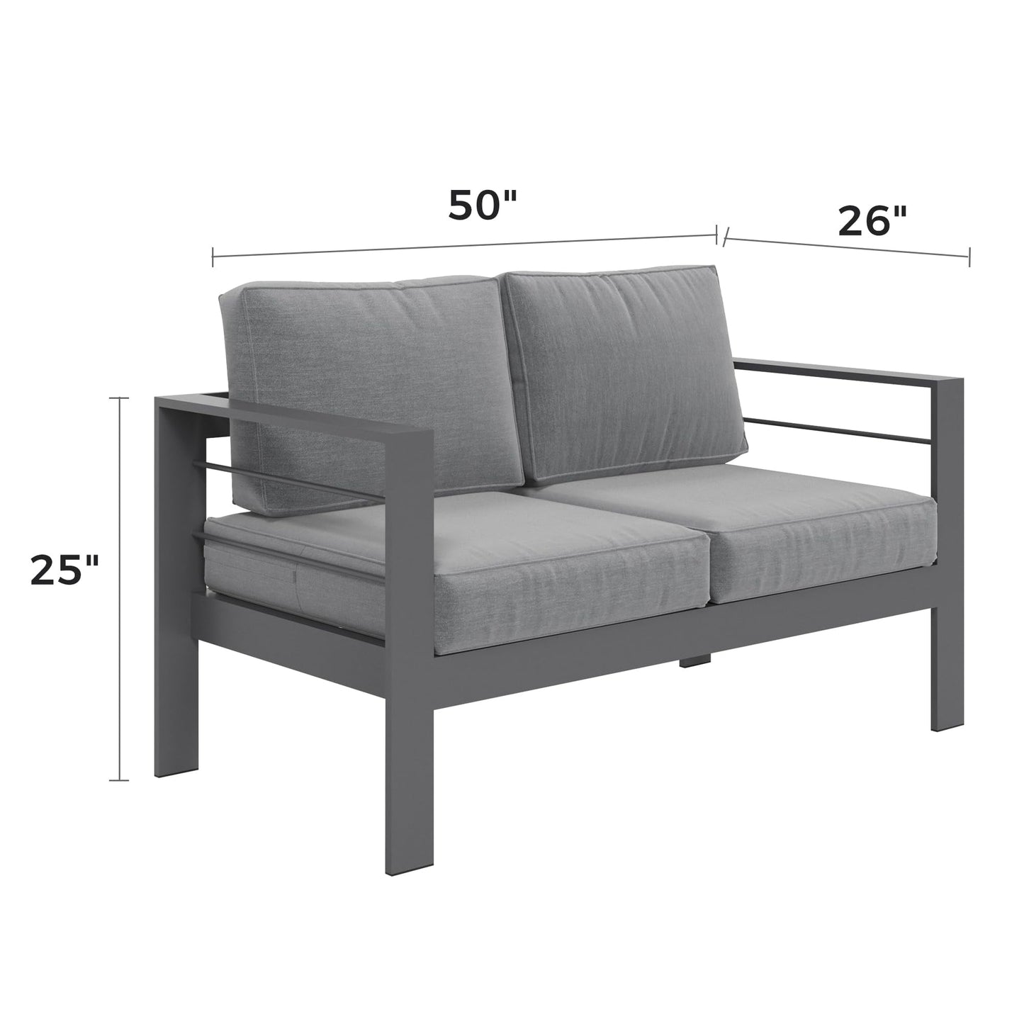 CozyHom 2-Seat Modern Outdoor Patio Aluminum Sofa Furniture Sets Clearance, All-Weather Patio Furniture Decorative Chairs Sofa Loveseat With Cushion, Gray