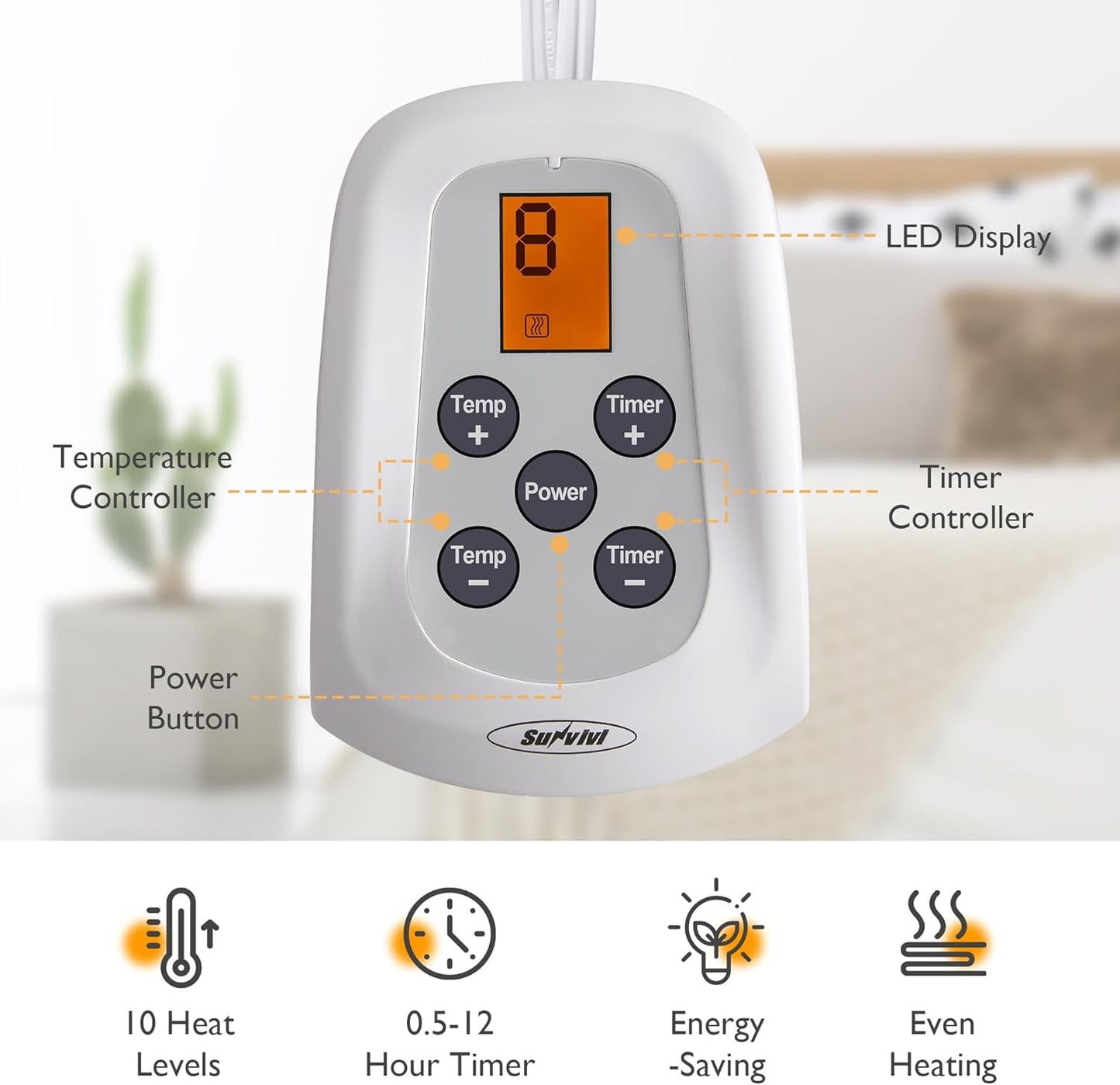 Heynemo Twin Electric Heated Mattress, Twin Size Bed Mattress Pad, Full Bed Warmer with 12-Hour Timer & 10 Heat Settings, Machine Washable, 39" x 75"