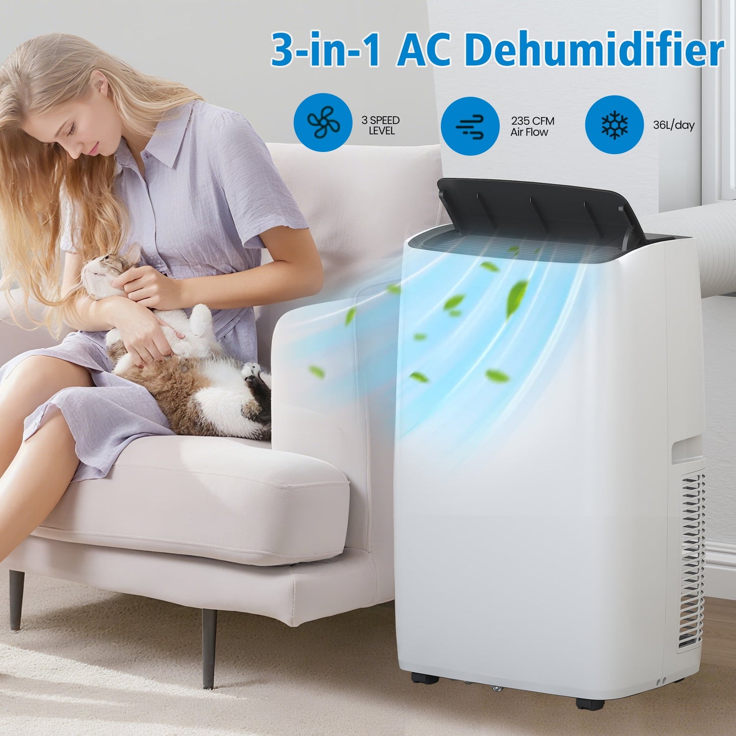 Heynemo 14,000 BTU 3-in-1 Portable Air Conditioner with Heat, Dehumidifier & Fan