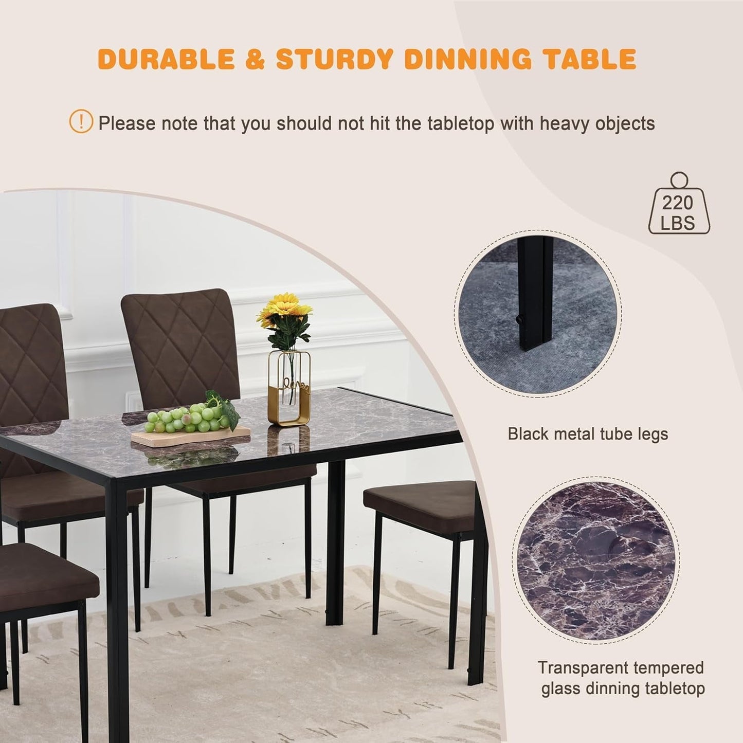 RoyalCraft 47" Dining Table for 2-4People, Rectangular Kitchen & Dining Room Tables for Eating Dinner¡ê?Black