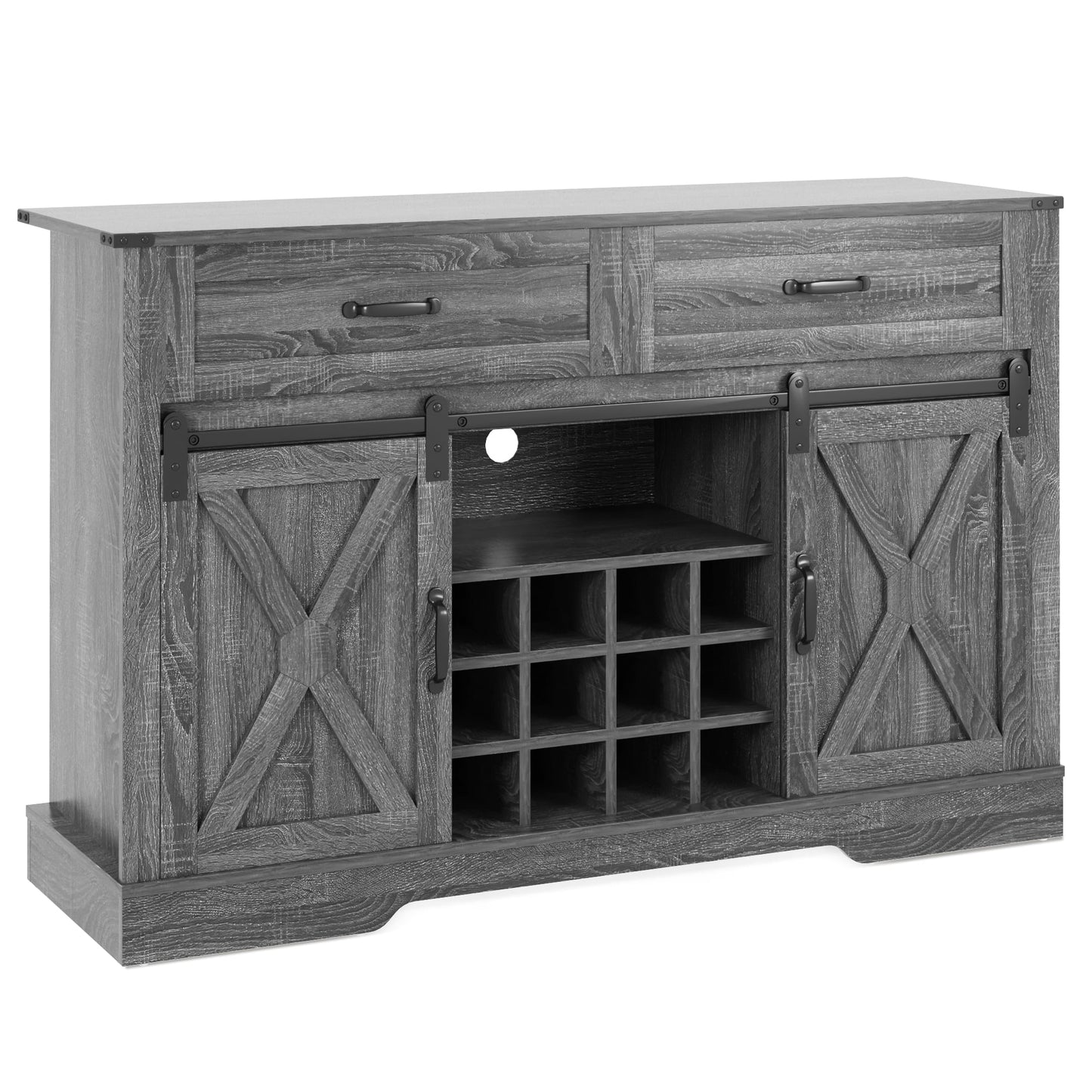 CozyHom Farmhouse Coffee Bar Cabinet, Buffet Sideboard Cabinet With 2 Drawers, Kitchen Storage Cabinet With Sliding Barn Door, Dark Gary