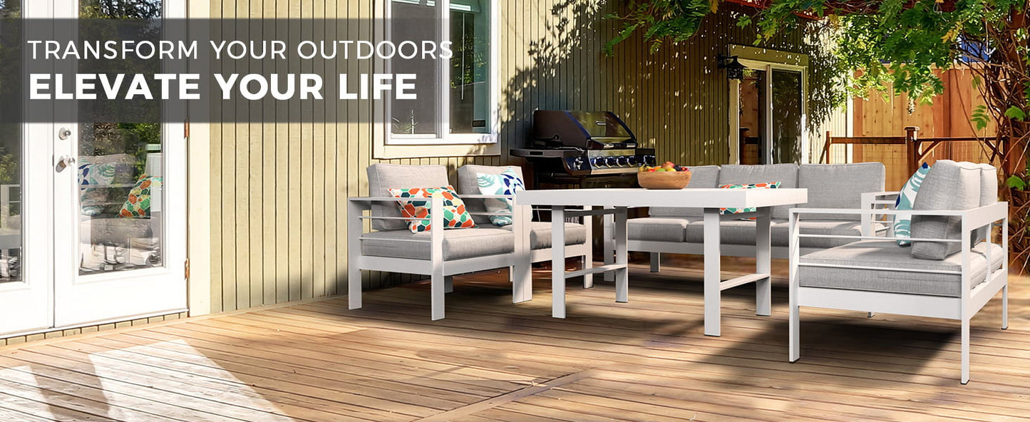 CozyHom Outdoor Dining Table Patio Steel Slat Rectangle Table,Long Outdoor Dining Table, High Table For Party, High Garden Table, Whtie