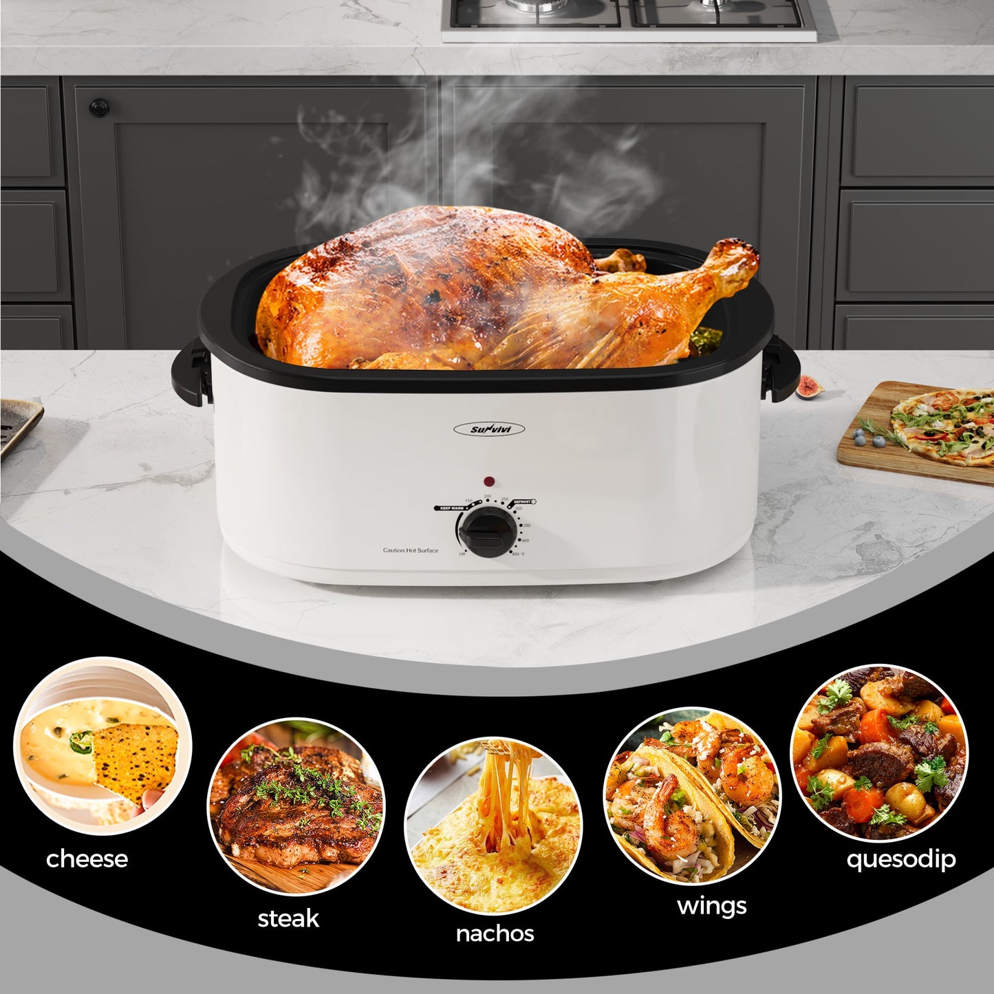 Sunvivi 24qt Electric Roaster Oven with Self-Basting Lid, Defrost, Warm, 1450W