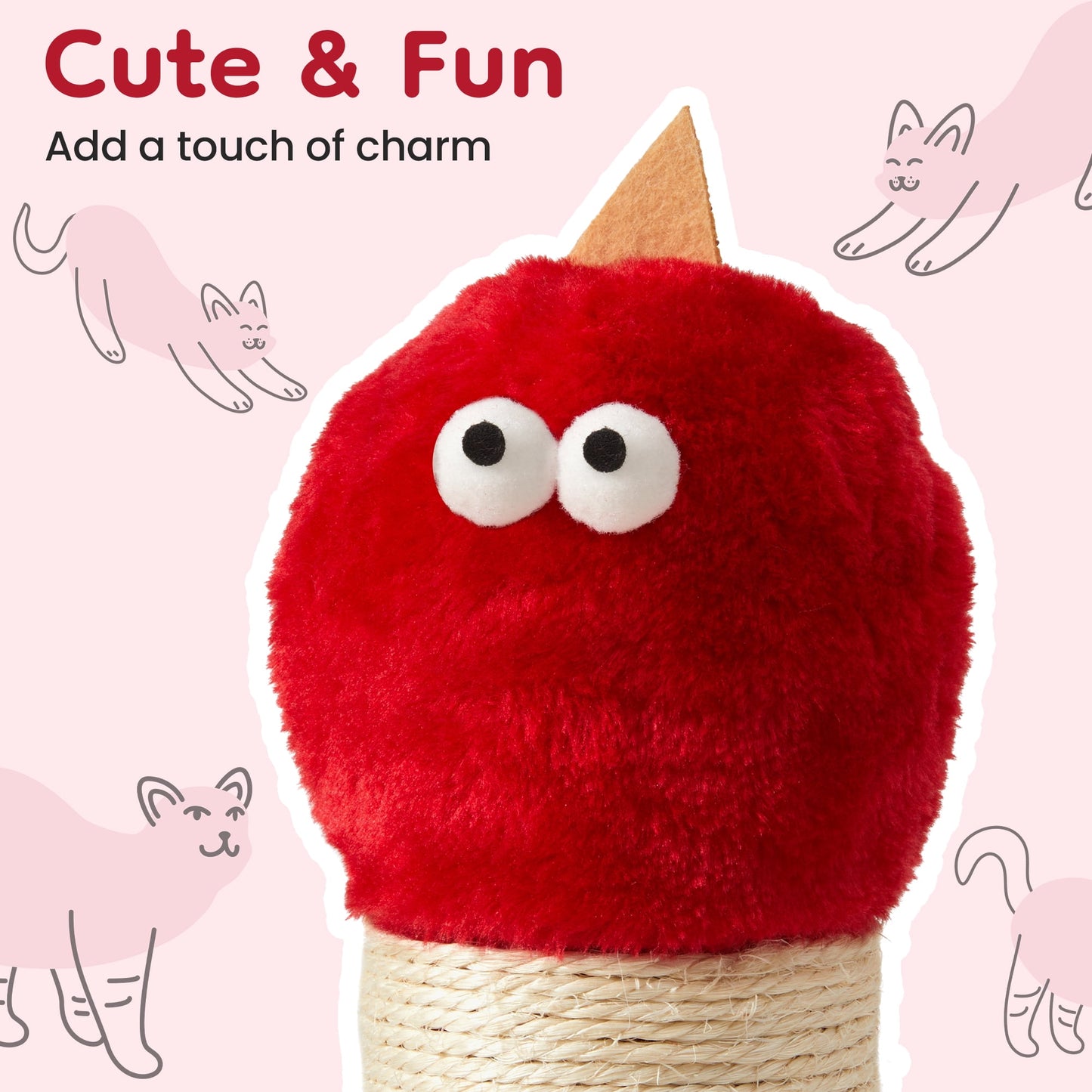 Heynemo 22-Inch Cat Scratching Post , Durable Sisal Scratch Post for Indoor Cats, Monster-Shaped Cat Scratcher for Kittens & Large Cats, Red