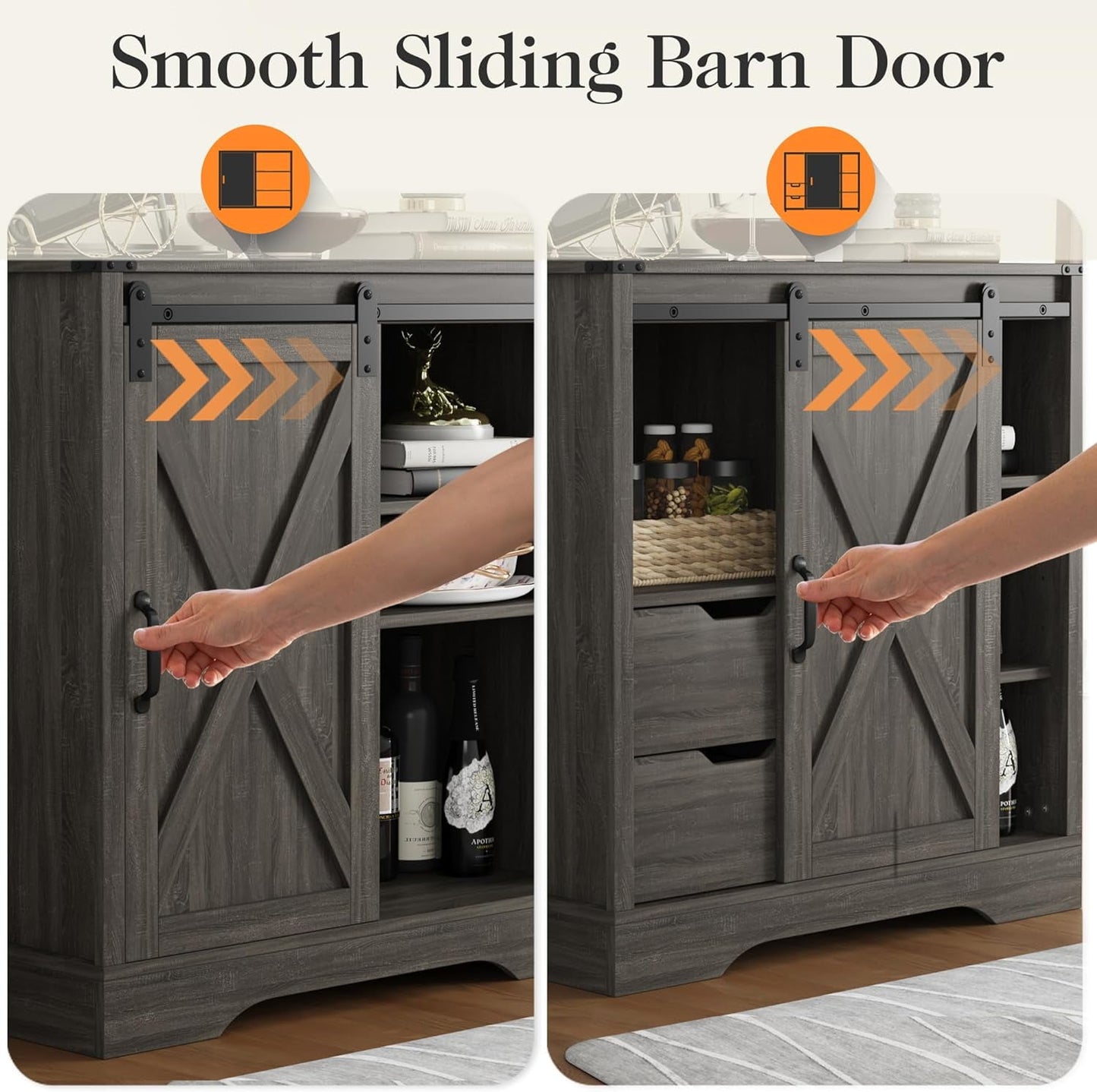 CozyHom Kitchen Pantry Storage Cabinet With Drawers and Shelves, Wine Bar Buffet Cabinet Liquor Bar Sideboard, Gray