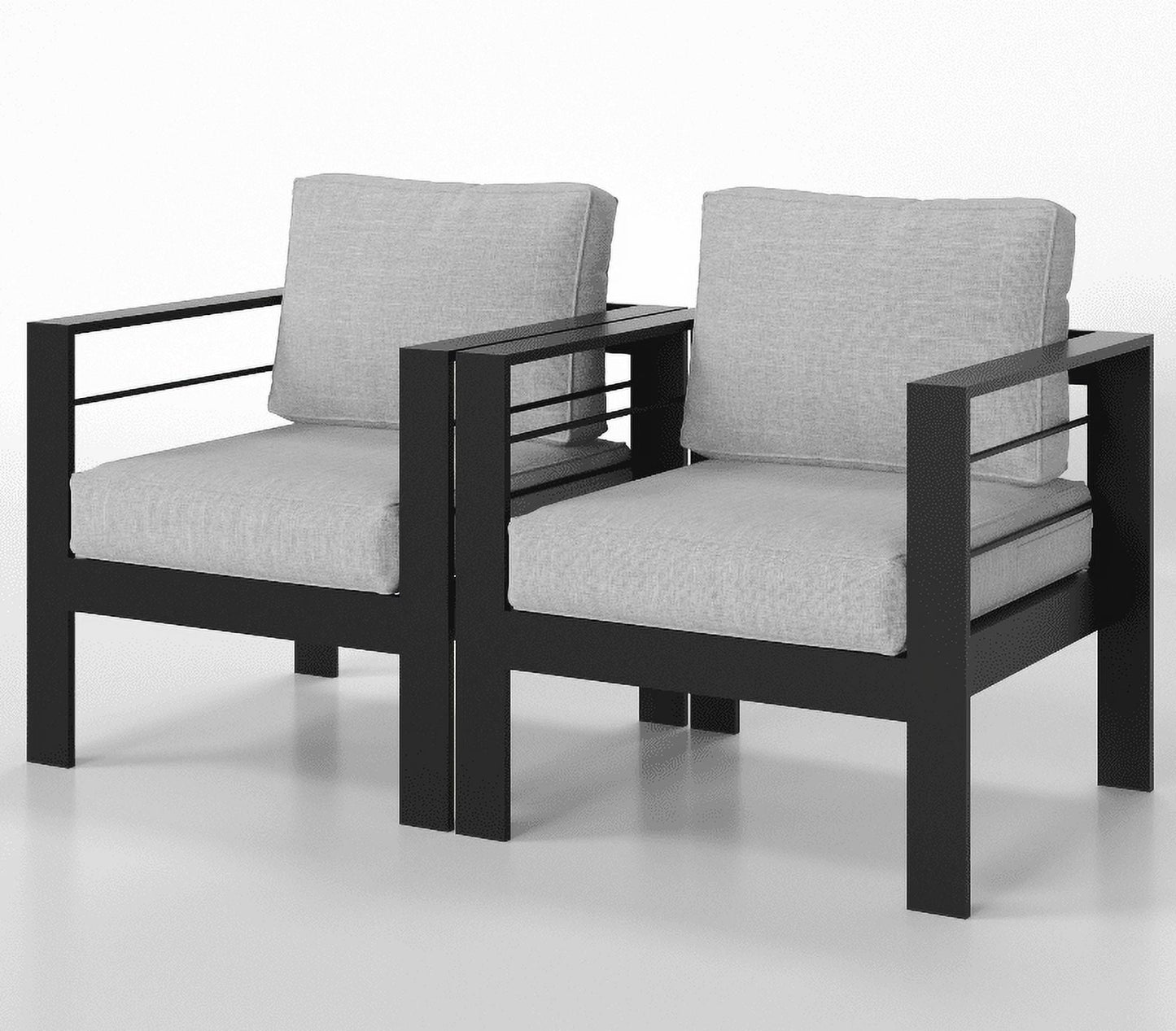 CozyHom 2 Pieces Assembled Patio Outdoor Ottomans, Modern Aluminum Footstool With Cushions, Metal Furniture For Balcony Garden Deck, Gray