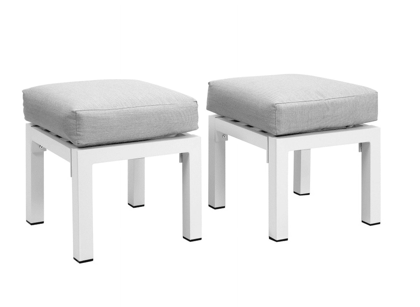 CozyHom 2 Pieces Assembled Patio Outdoor Ottomans, Modern Aluminum Footstool With Cushions, Metal Furniture For Balcony Garden Deck, Gray