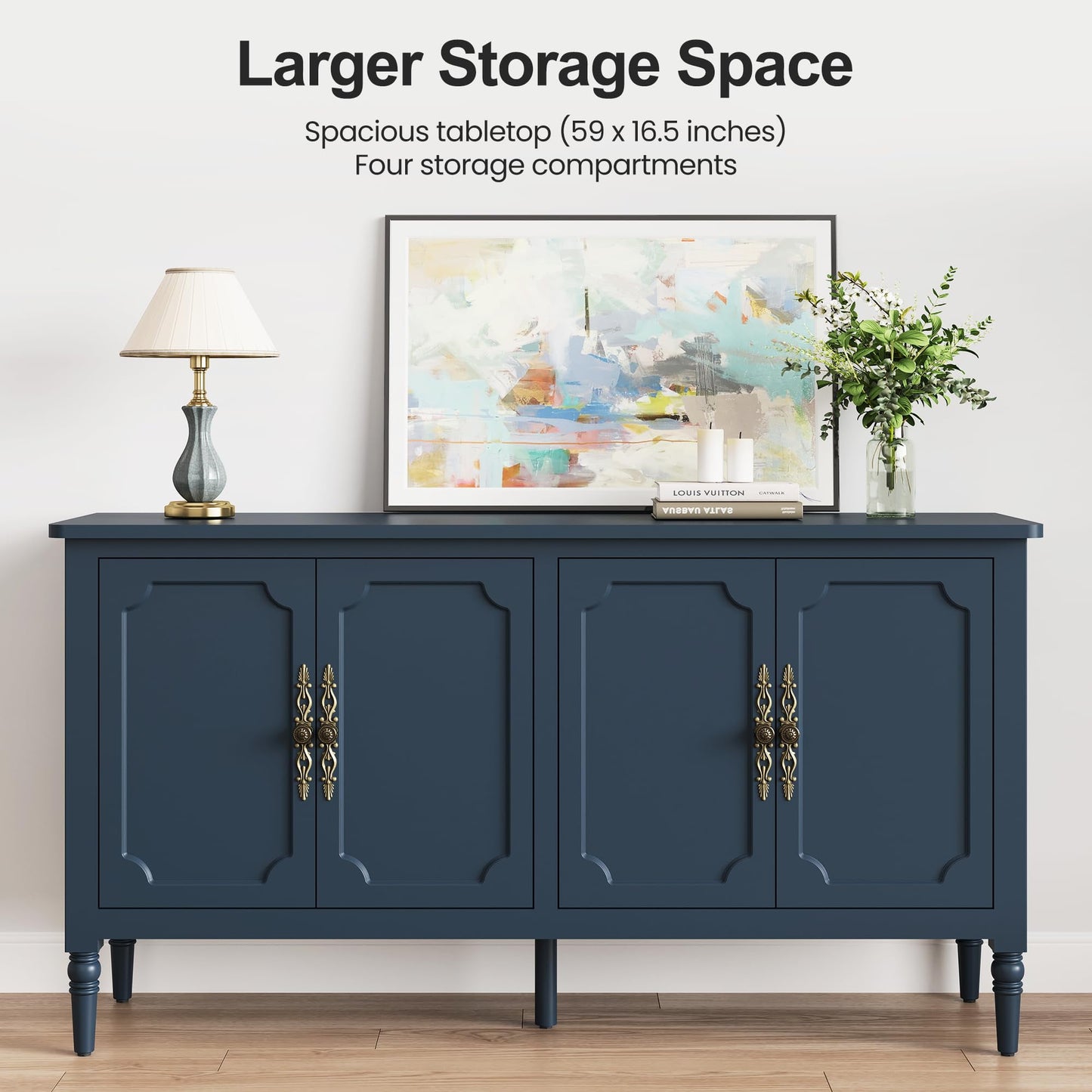 CozyHome Sideboard Buffet Cabinet with Storage, 58'' Mid Century Modern Storage Cabinet with 4 Doors and Adjustable Shelves, Accent Cabinet for Entryway, Dining Room, Living Room, Bedroom sideboard buffet cabinet with storage