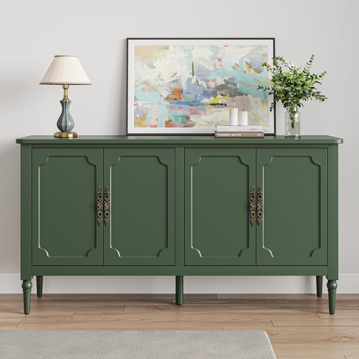CozyHome Sideboard Buffet Cabinet with Storage, 58'' Mid Century Modern Storage Cabinet with 4 Doors and Adjustable Shelves, Accent Cabinet for Entryway, Dining Room, Living Room, Bedroom sideboard buffet cabinet with storage