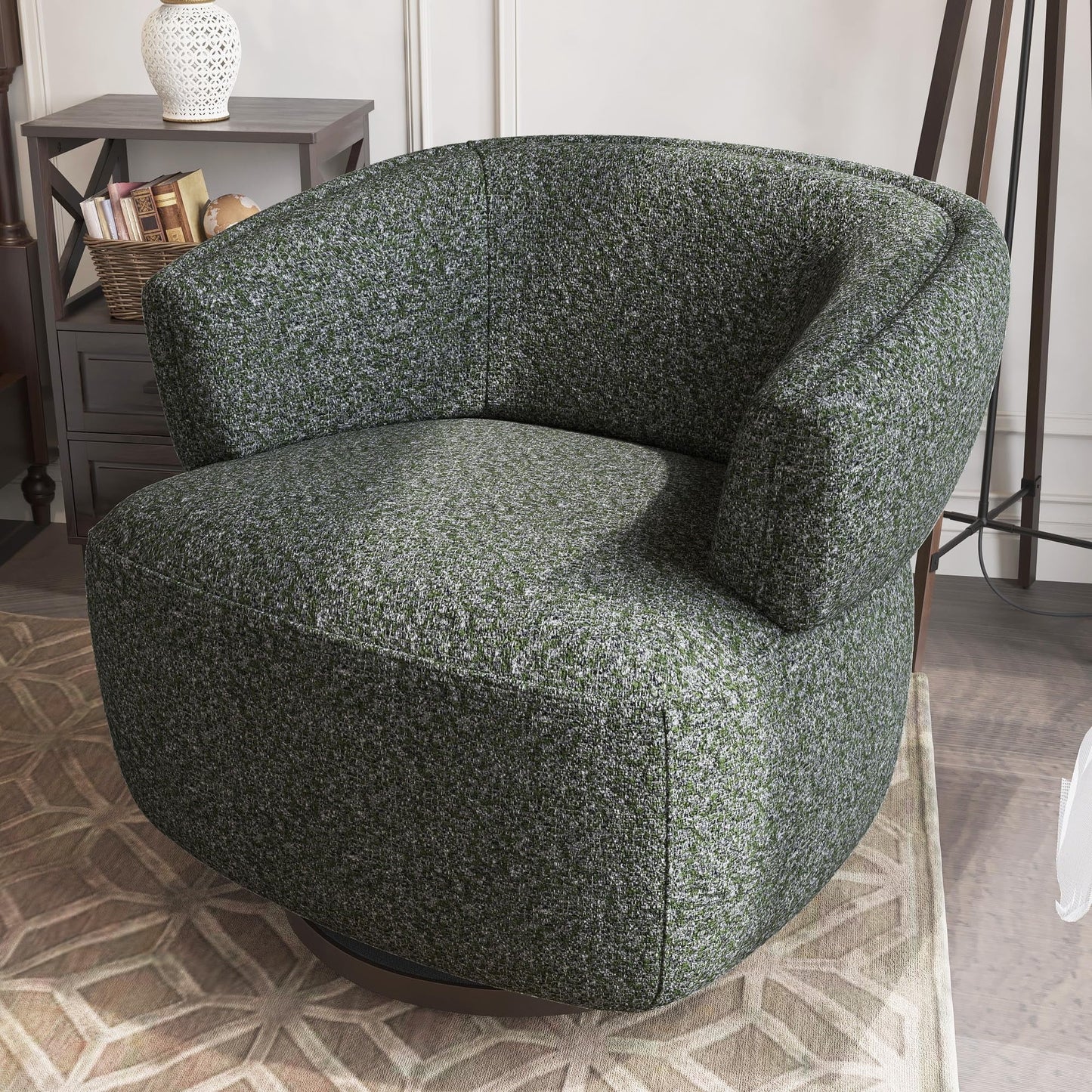 CozyHome Swivel Accent Chair, Fully Assembled Round Barrel Chairs, Oversized Upholstered Armchair with 360-Degree Base, Modern Club Chair for Living Room, Bedroom, Office, Green