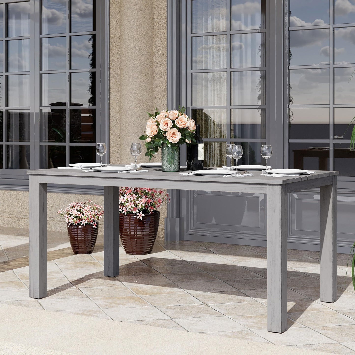Heynemo Wooden Aluminum Dining Table, Outdoor Aluminum Table, Grey