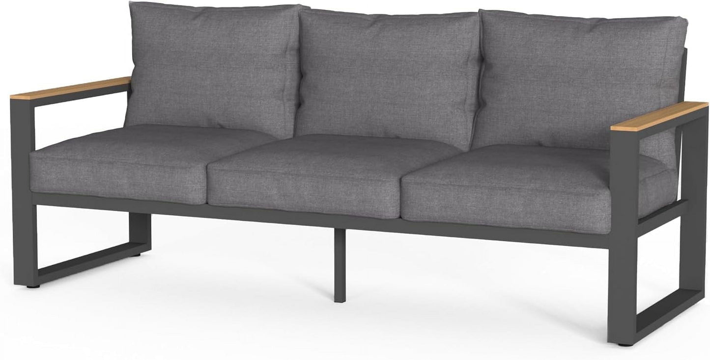 Royalcraft Aluminum Outdoor Coffee Table, All-Weather Metal Rectangular Patio Side Table with Tempered Glass Top, Patio Tables for Porch Backyard Garden, Grey