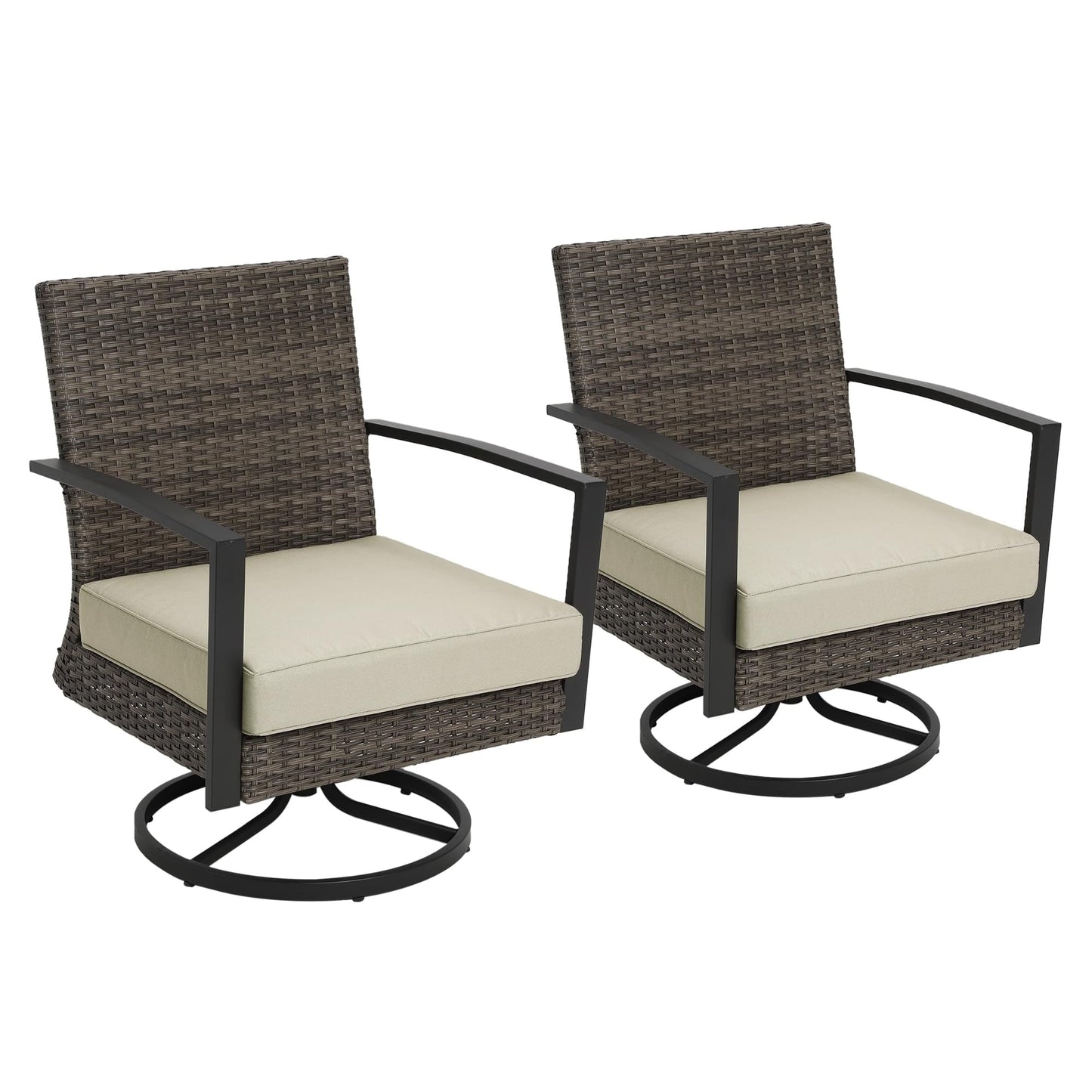 RoyalCraft Royalcraft Patio Swivel Dining Chairs with 360-Degree Rotating, All Weather Rattan Chairs with Water-resistant Cushions & Metal Frame, Modern Outdoor Rocking Chair for Porch, Bistro, Balcony,Grey