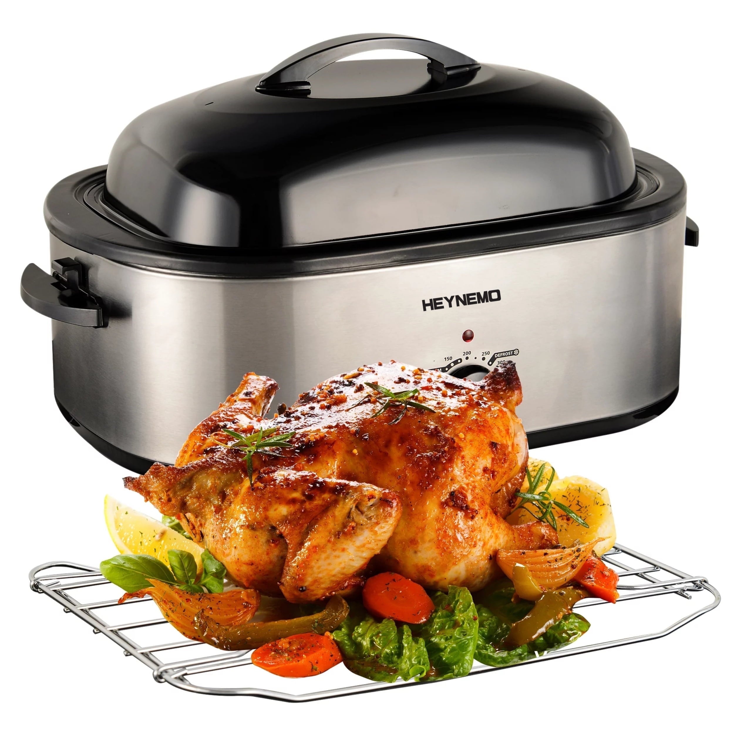 14-Quart Electric Roaster Oven With Self-Basting Lid - Stainless Steel Turkey Roaster With Rack