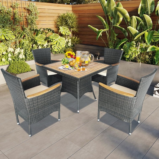 Superjoe 5 Piece Patio Dining Set,Wicker Patio Conversation Set with Table,4 - Person Square Outdoor Table and 4 Chairs with Cushions,for Backyard, Deck and Garden
