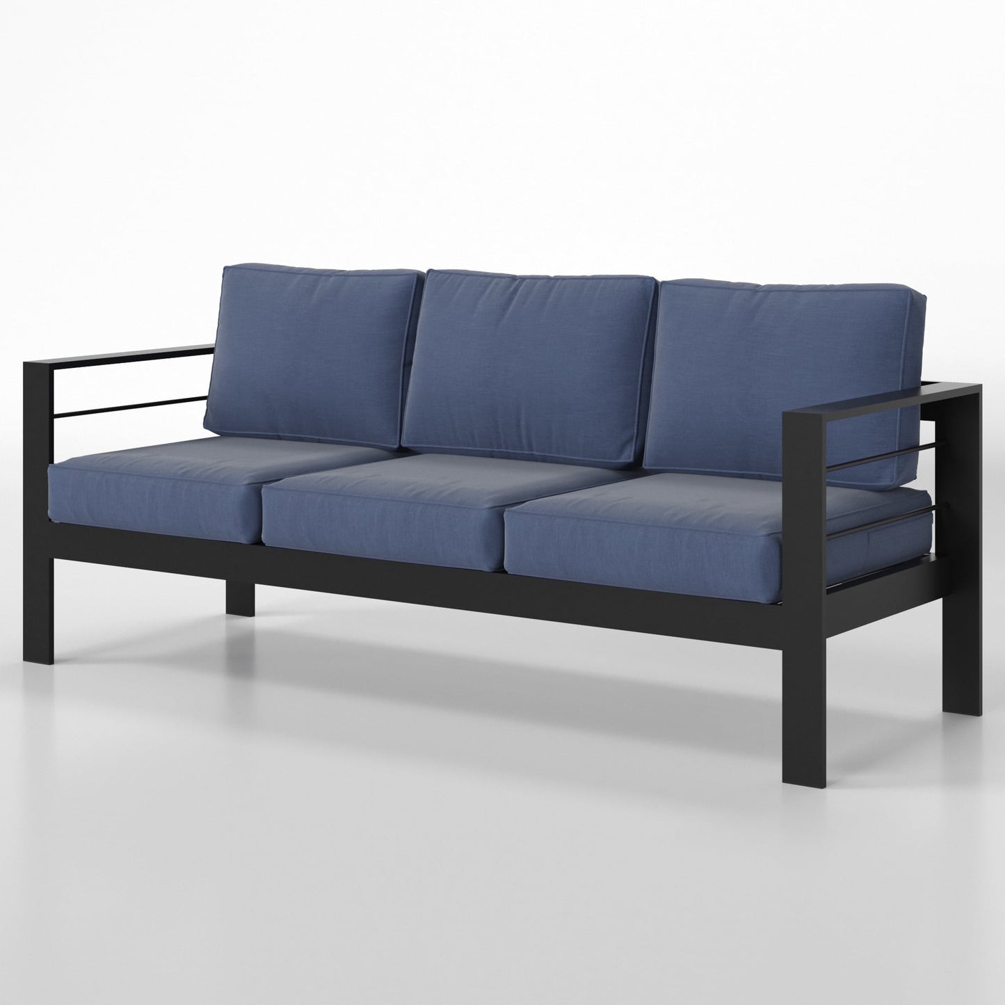 Superjoe Outdoor 3 Seats Patio Furniture Aluminum Sofa, All-Weather Couch Black Metal Chair with 5 Inch Cushions, Light Grey