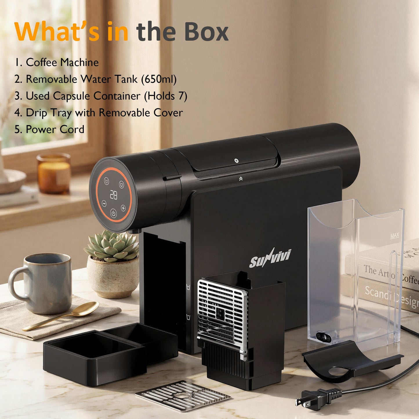 Heynemo Espresso Pod Machine for Home, Capsule Coffee Maker for NS Original Pods, 20 Bar Single Serve Mini Pod Maker with 22oz Removable Water Tank, Adjustable Cup Tray for Home & Office, Black