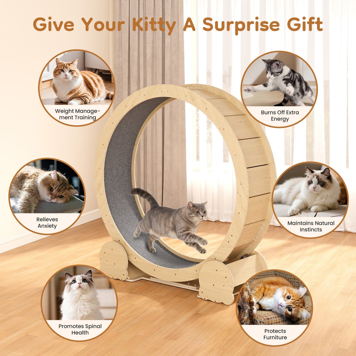 Keygarzone Cat Exercise Wheel for Indoor Cats – 46" Running Treadmill with Felt Track