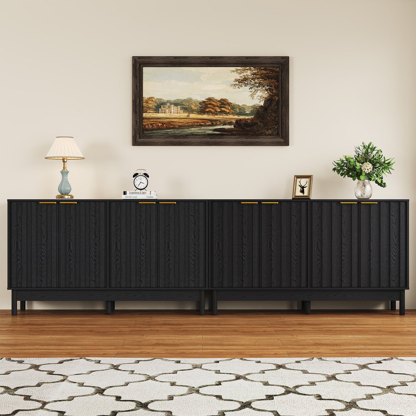 Heynemo Black 55'' Buffet Cabinet with Fluted Door and Adjustable Shelves