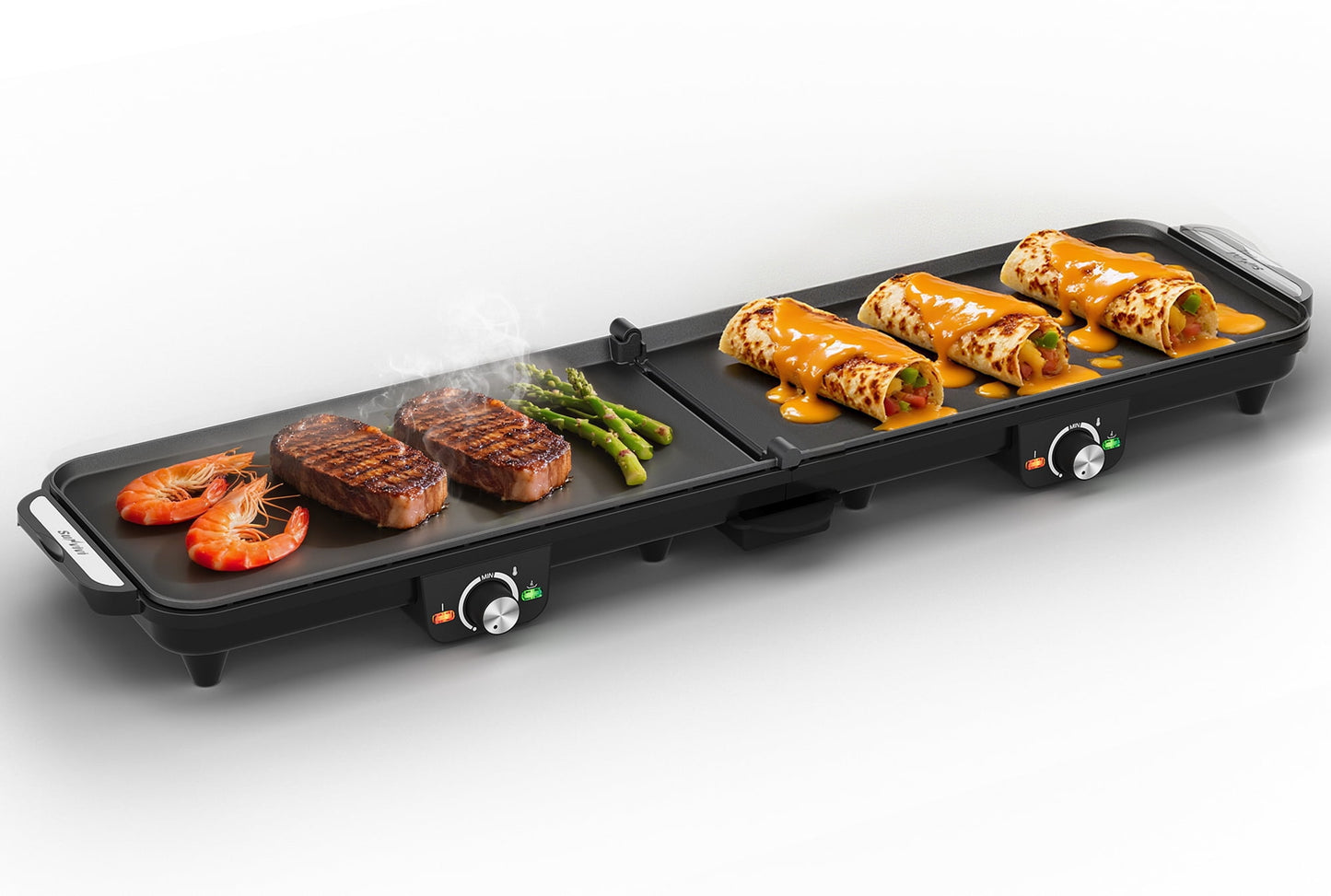 Heynemo 1600W Electric Griddle with Dual Cooking Zones