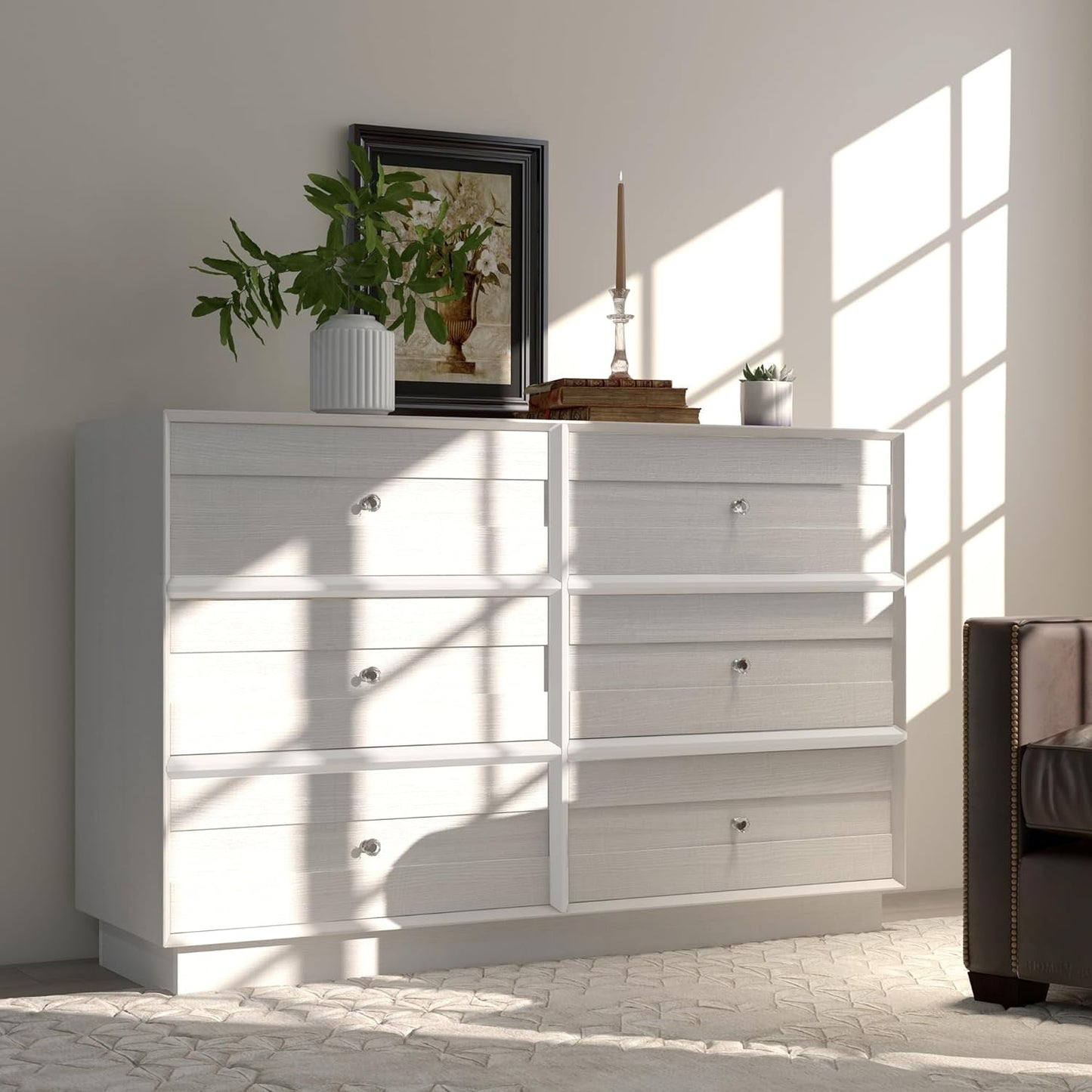 CozyHom 6 Drawers Dresser For Bedroom, Baby Dressers Chest for Nursery, Wood Storage Cabinet for Living Room Hallway Closet, White