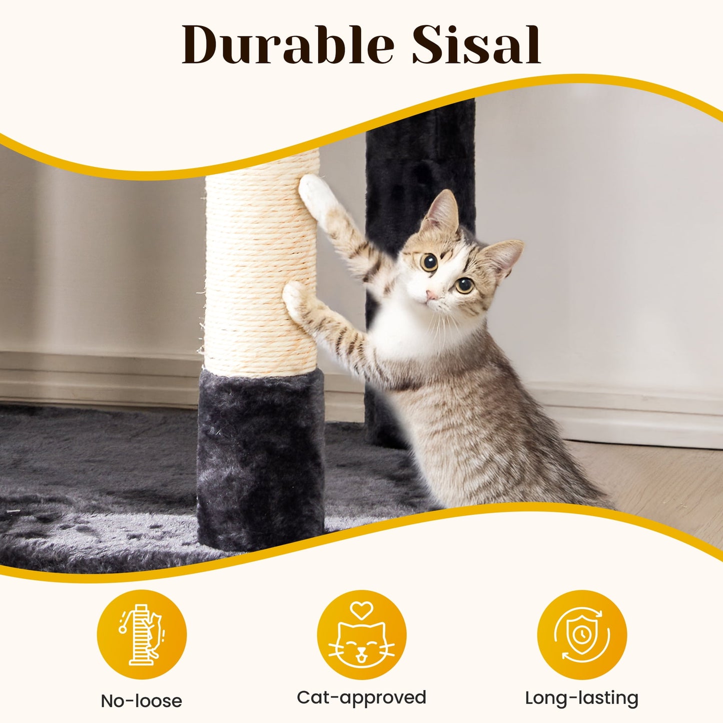 Multi-Level Large Cat Tree Tower for Large Cats with Scratching Posts, Condos, Perch, Hammocks & Toys ÿ Modern Indoor Cat Jungle Gym for 6-7 Cats, 23.6" x 19.7" x 73.2", Grey