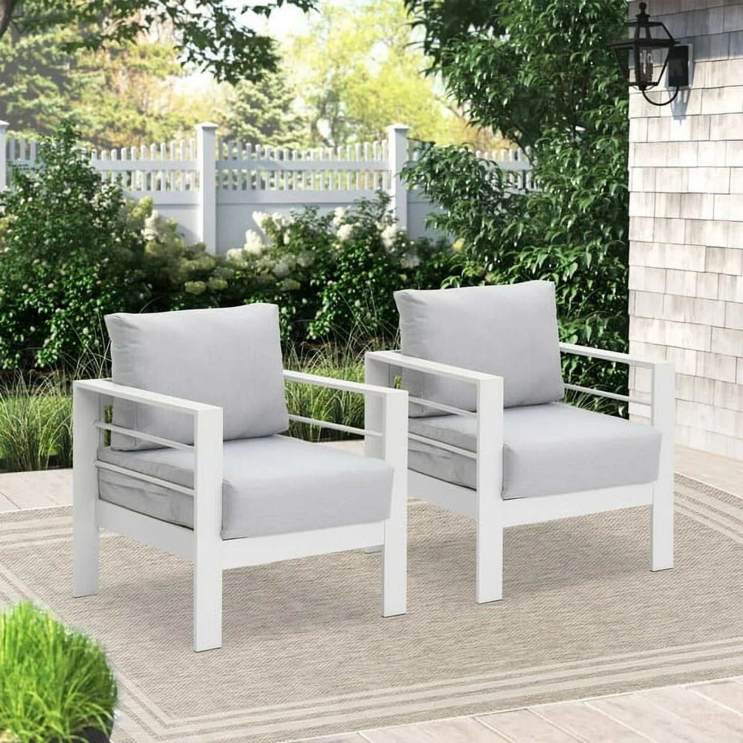 Superjoe Superjoe 2-Piece Outdoor Patio Aluminum Armchair Sofa with Cushions, White