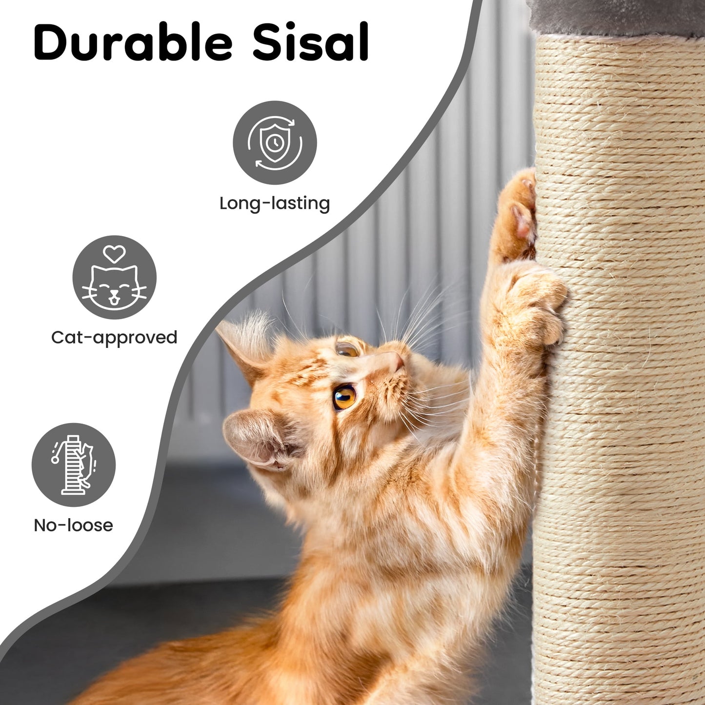 Heynemo 22-Inch Cat Scratching Post , Durable Sisal Scratch Post for Indoor Cats, Monster-Shaped Cat Scratcher for Kittens & Large Cats, Grey