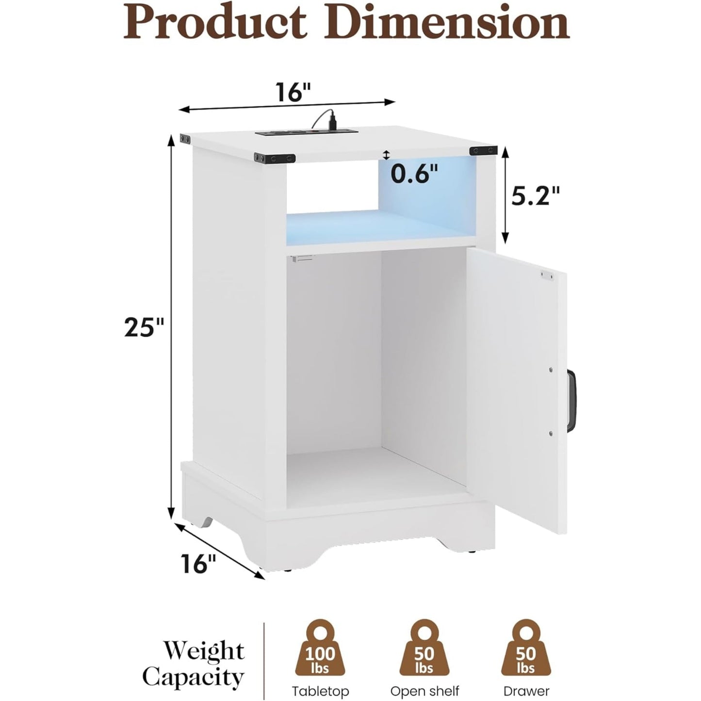 CozyHome LED Nightstand Set of 2 with Charging Station, Bedside Table with Storage Cabinet and Shelf, Rustic End Table, Farmhouse Wooden Side Table, for Bedroom, Living Room, White
