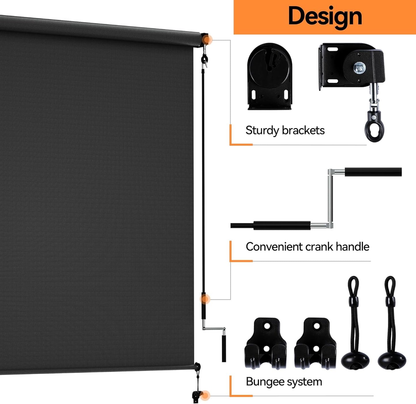 Superjoe Outdoor Roller Shades for Patio New Material with 95% UV Protection, 6'L x 6'W Blinds Roll Up for Gazebo Porch, Deck, Pergola, Blockout Waterproof Protect Privacy, Black