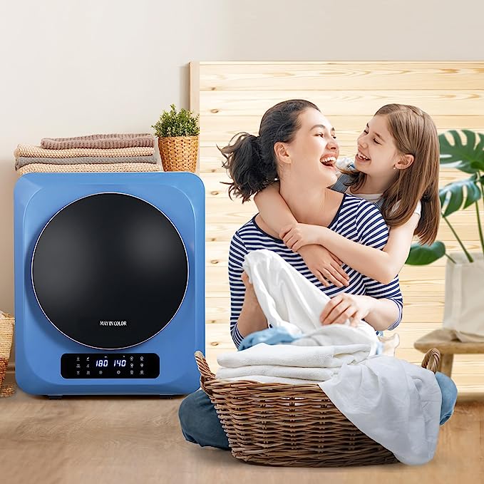 Portable Dryer for Apartments, Front Load 120 V Electric RV Dryer with Smart Moisture Sensor, LCD Control Panel Tumble Portable Clothes Dryer Machine with Stainless Steel Drum for Apartment, Dorm and Home, Size 1.6 cu.ft, Blue 850W