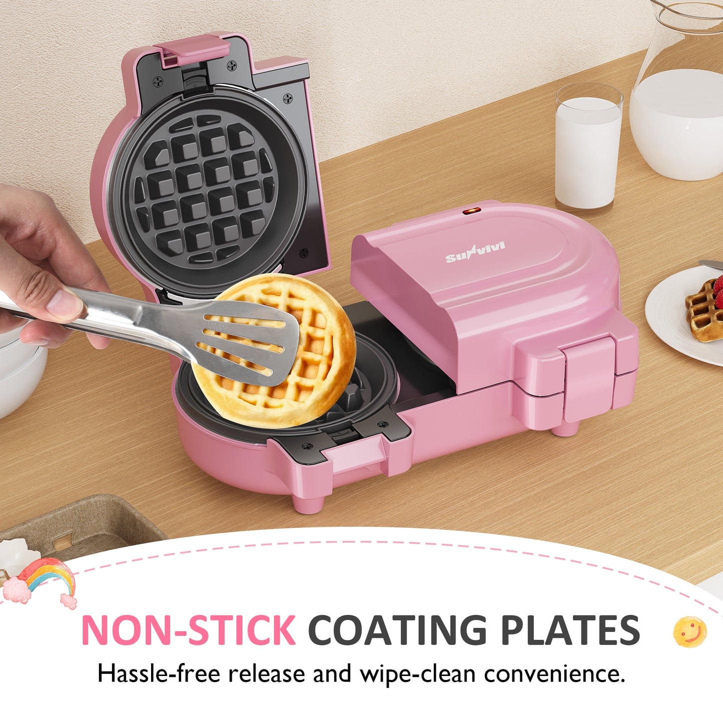 Heynemo Double Waffle Maker with Removable Nonstick Plates and One-Touch Control