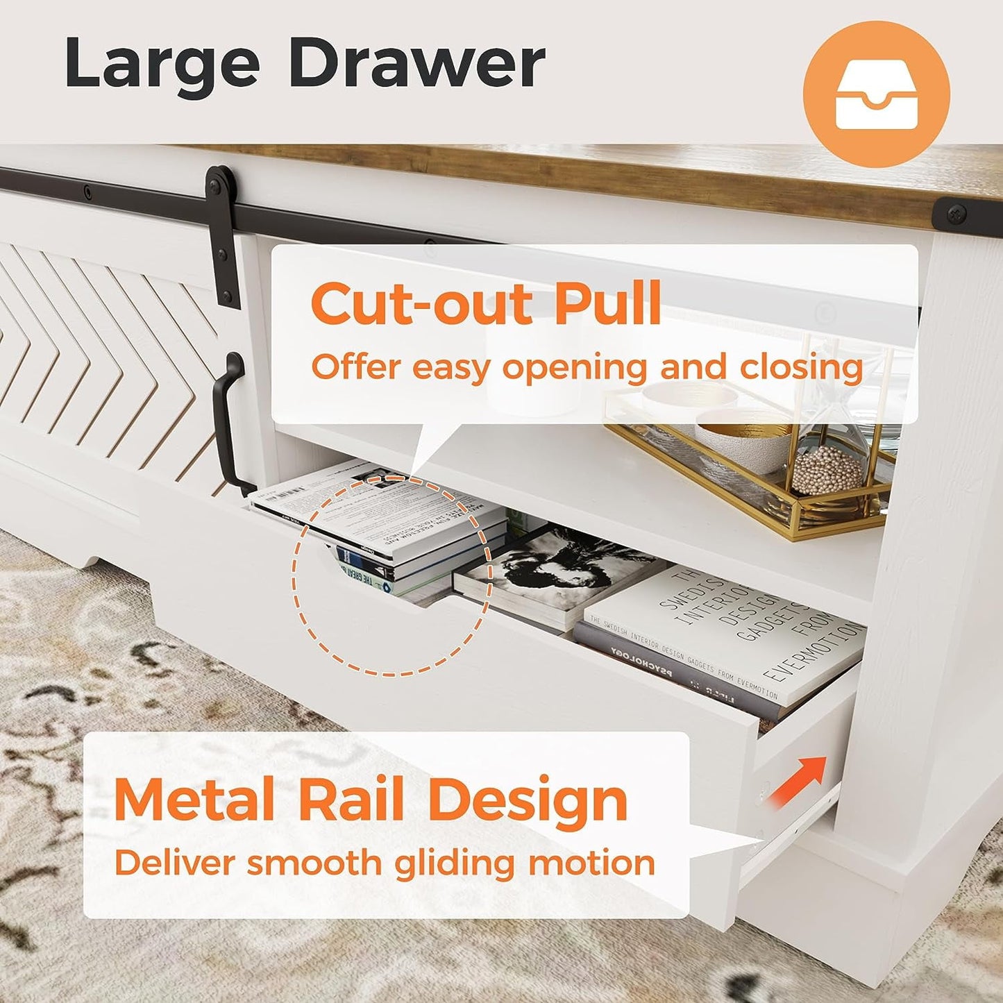 Superjoe 48" Farmhouse Coffee Table w/Storage & Sliding Barn Door Wood Rectangular Center Table w/Open Shelves for Living Room, Dark Gray