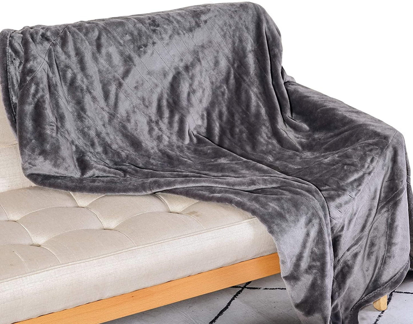 Superjoe Electric Heated Blanket 60" x 50" Double-Layer Flannel 4 Heat Settings and Auto-off, Grey