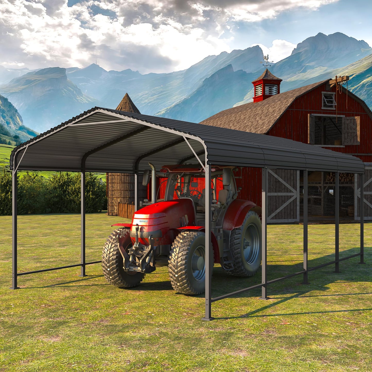 Heynemo 12x20 FT Metal Carport, Heavy Duty Canopy with Updated Roof & Enhanced Base, Multi-Use Carport Garage for Car, Truck, Boat, Tractors, Party, Grey